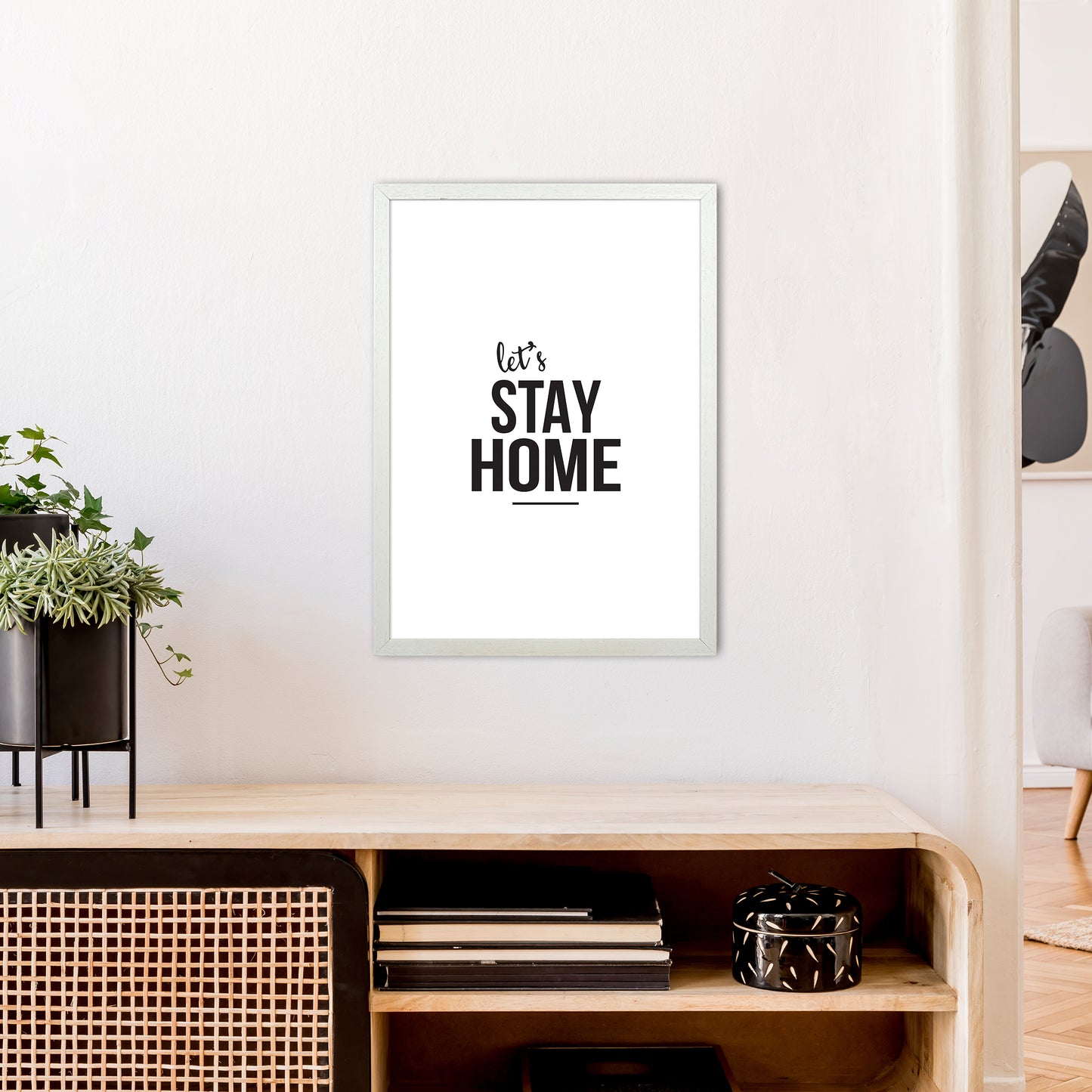 Let'S Stay Home Art Print by Pixy Paper A2 Oak Frame