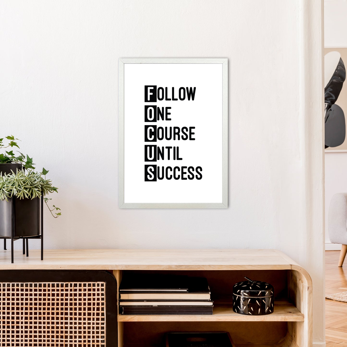 Focus Black Art Print by Pixy Paper A2 Oak Frame