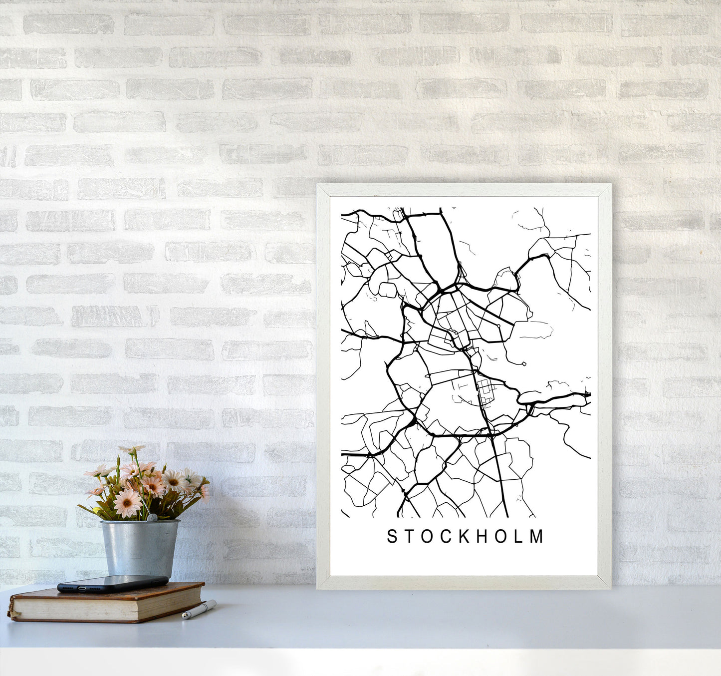 Stockholm Map Art Print by Pixy Paper A2 Oak Frame