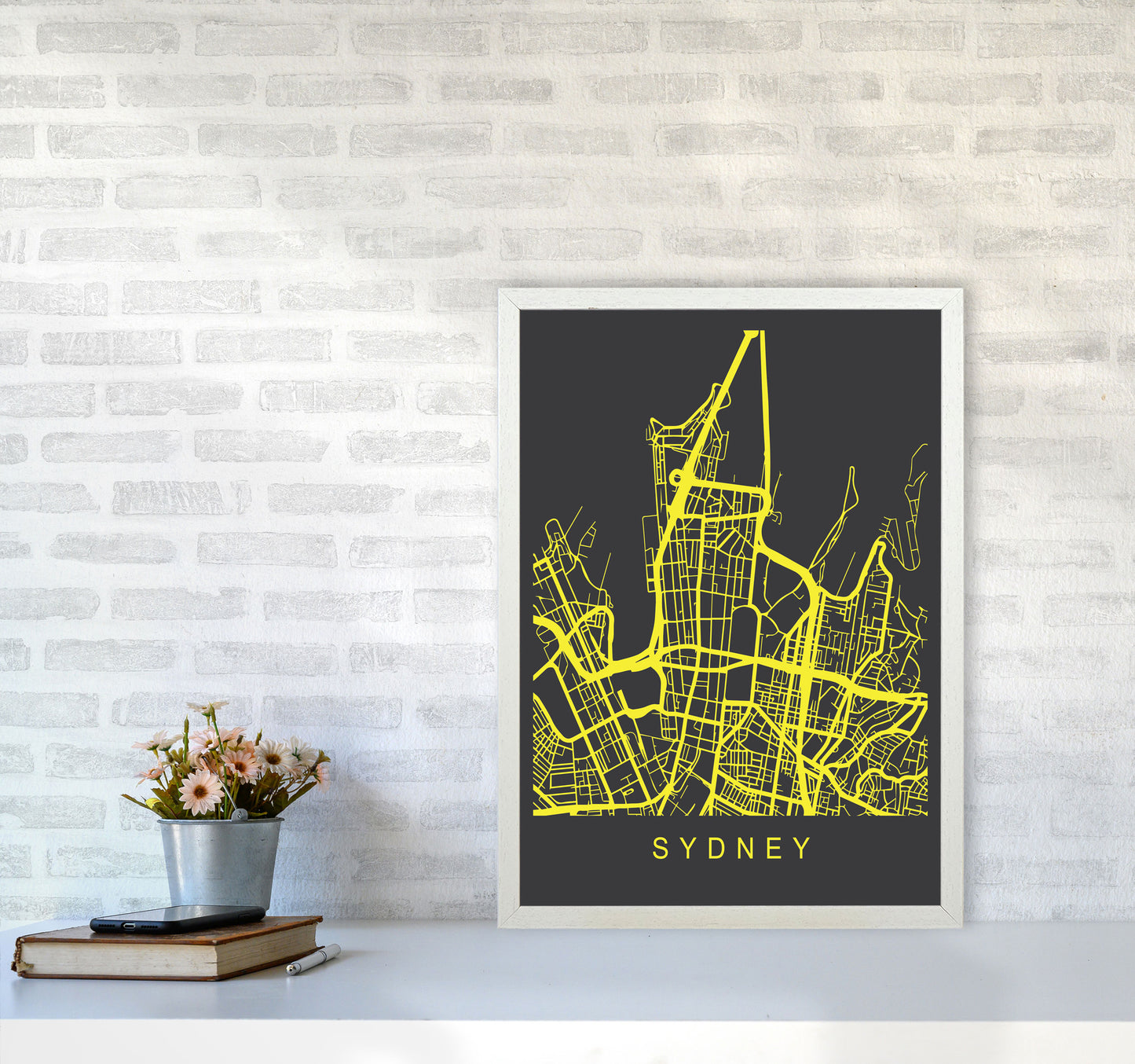 Sydney Map Neon Art Print by Pixy Paper A2 Oak Frame