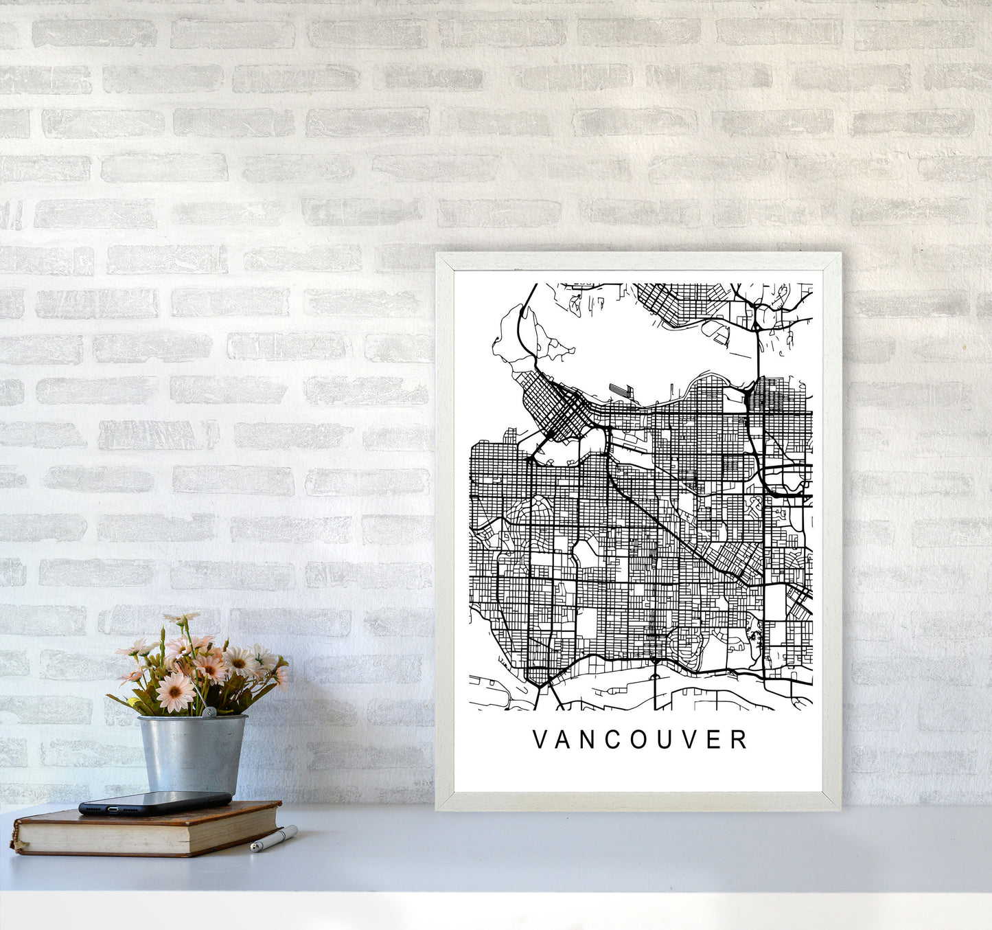 Vancouver Map Art Print by Pixy Paper A2 Oak Frame