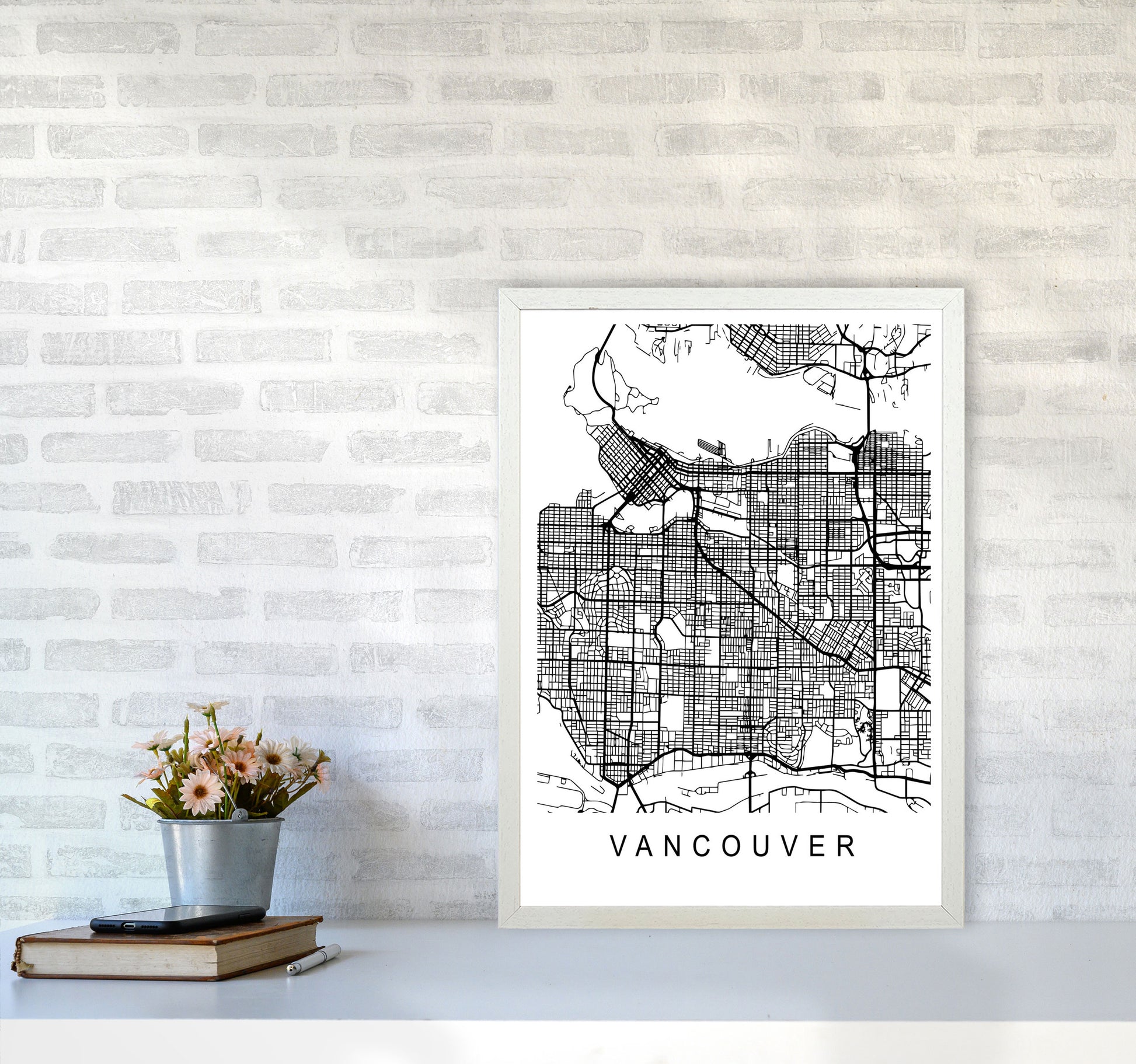 Vancouver Map Art Print by Pixy Paper A2 Oak Frame