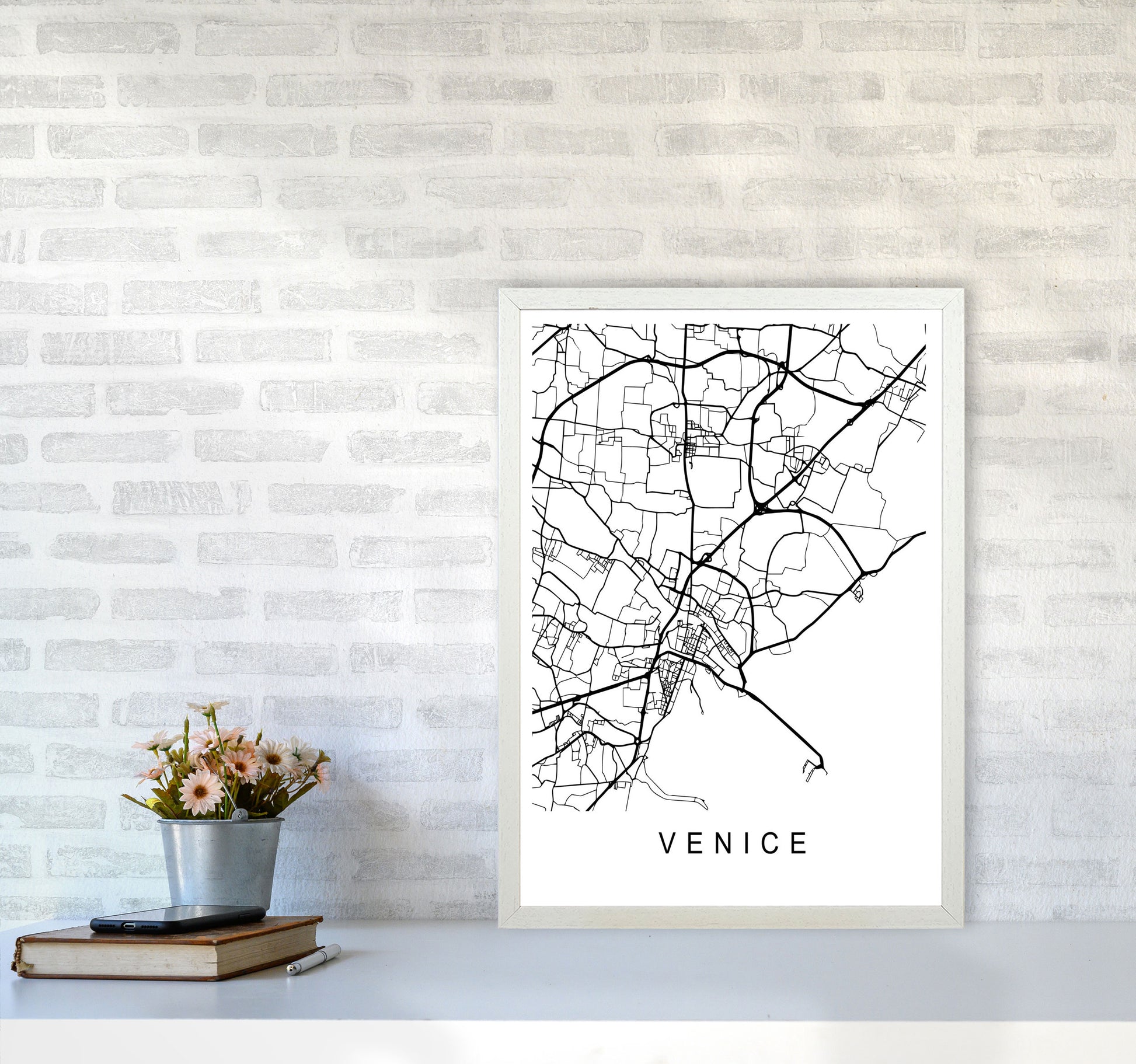 Venice Map Art Print by Pixy Paper A2 Oak Frame