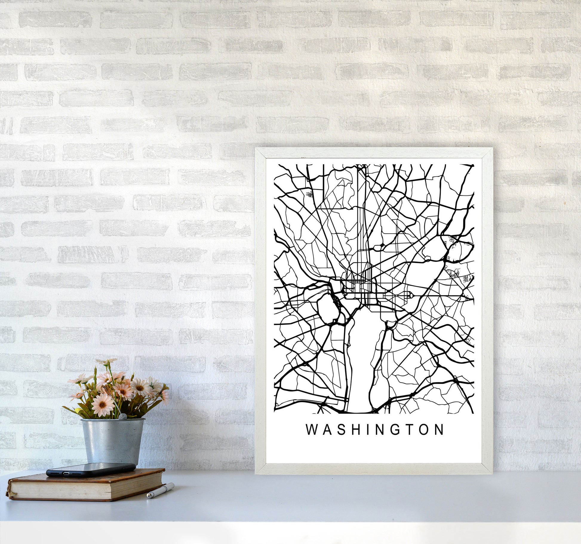 Washington Map Art Print by Pixy Paper A2 Oak Frame