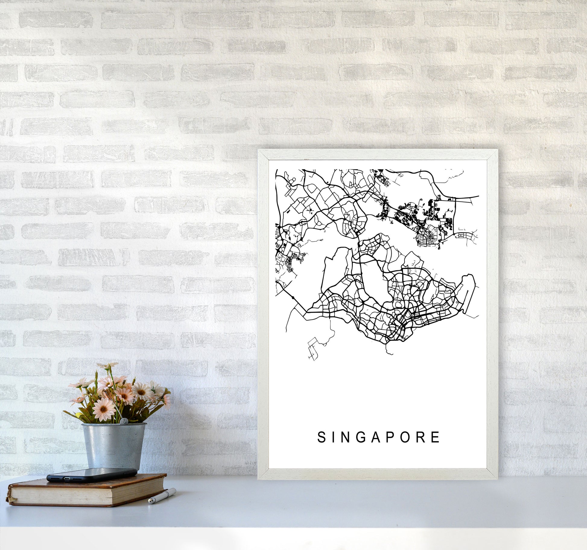 Singapore Map Art Print by Pixy Paper A2 Oak Frame
