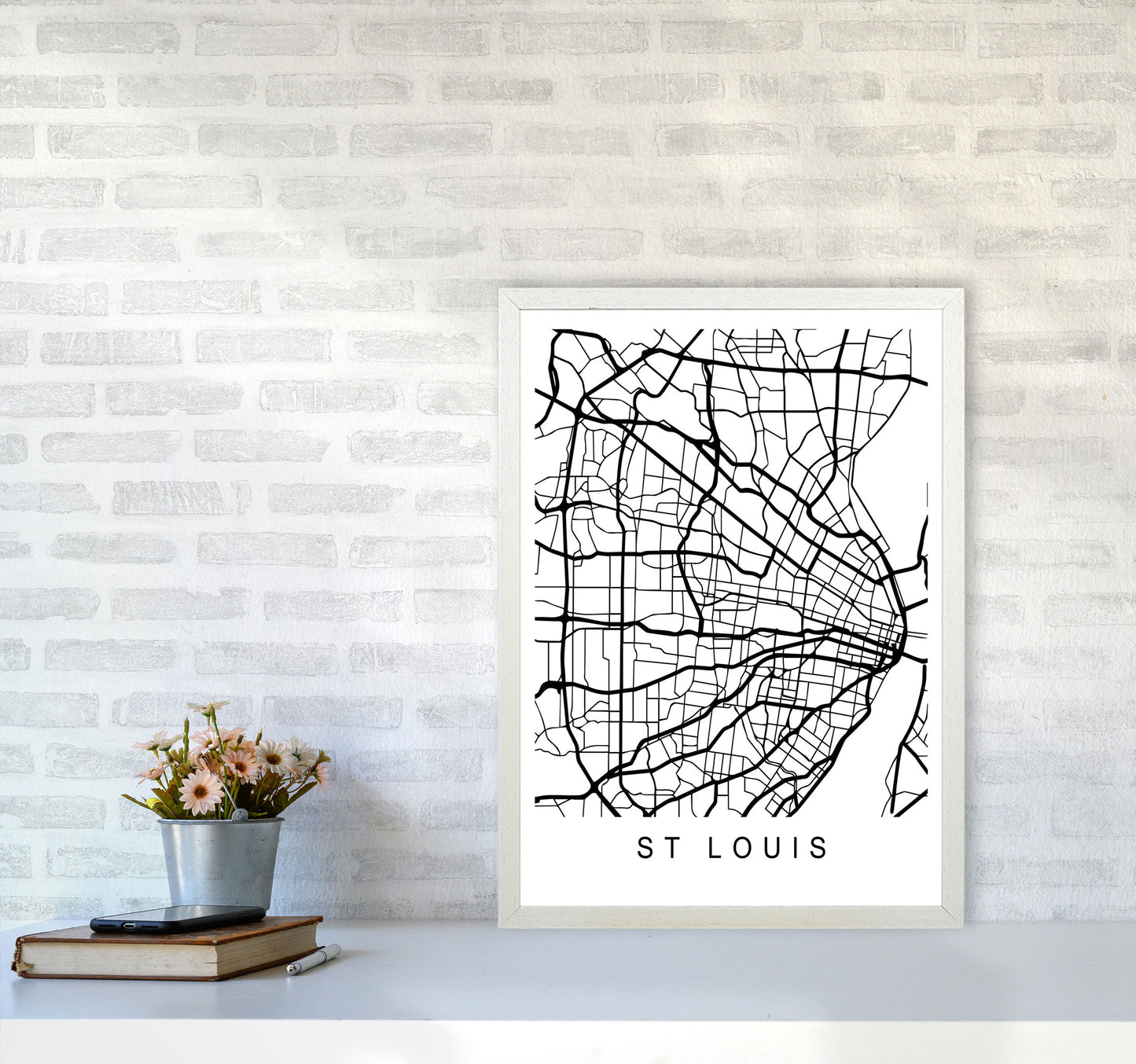 St Louis Map Art Print by Pixy Paper A2 Oak Frame