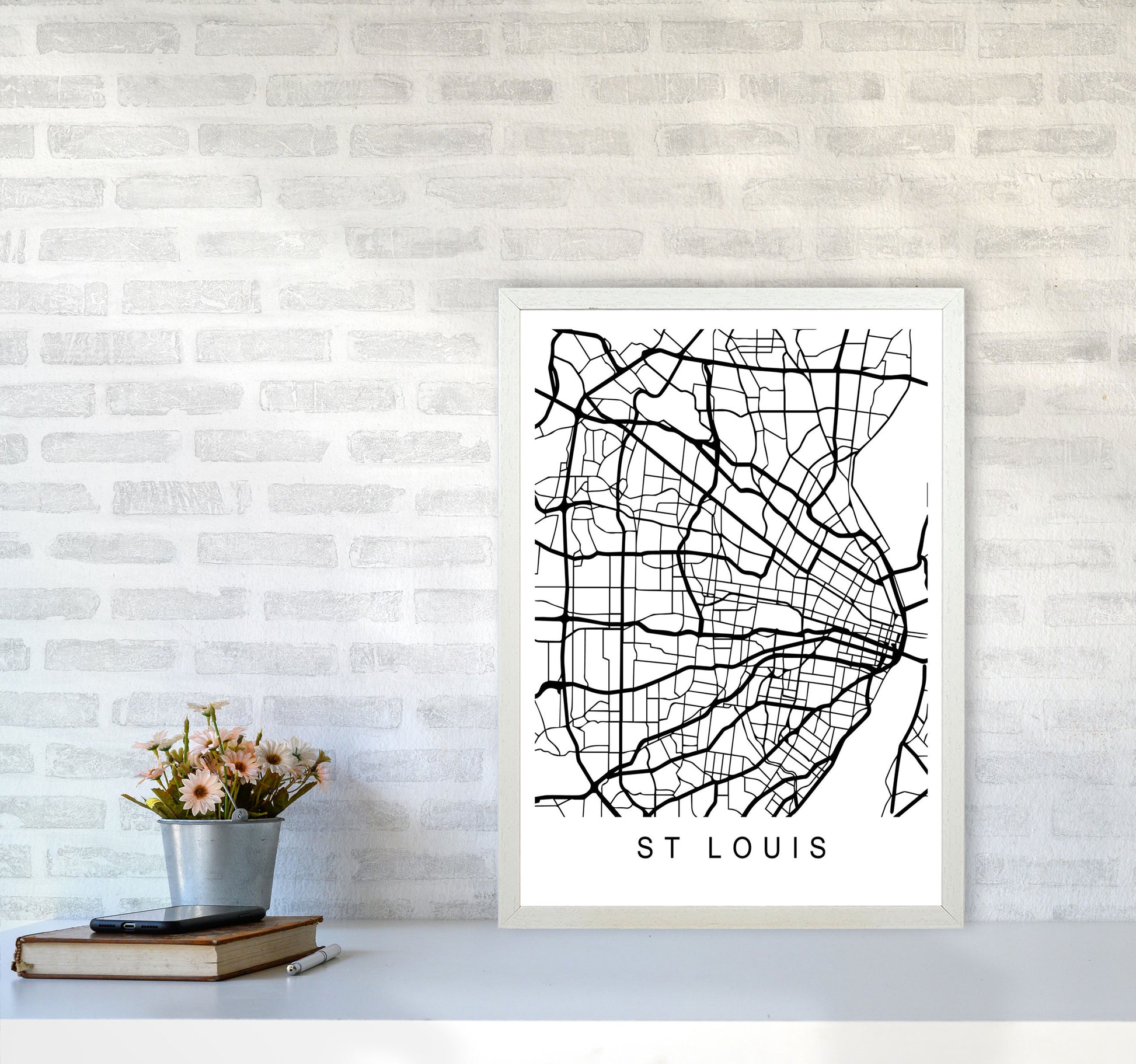 St Louis Map Art Print by Pixy Paper A2 Oak Frame