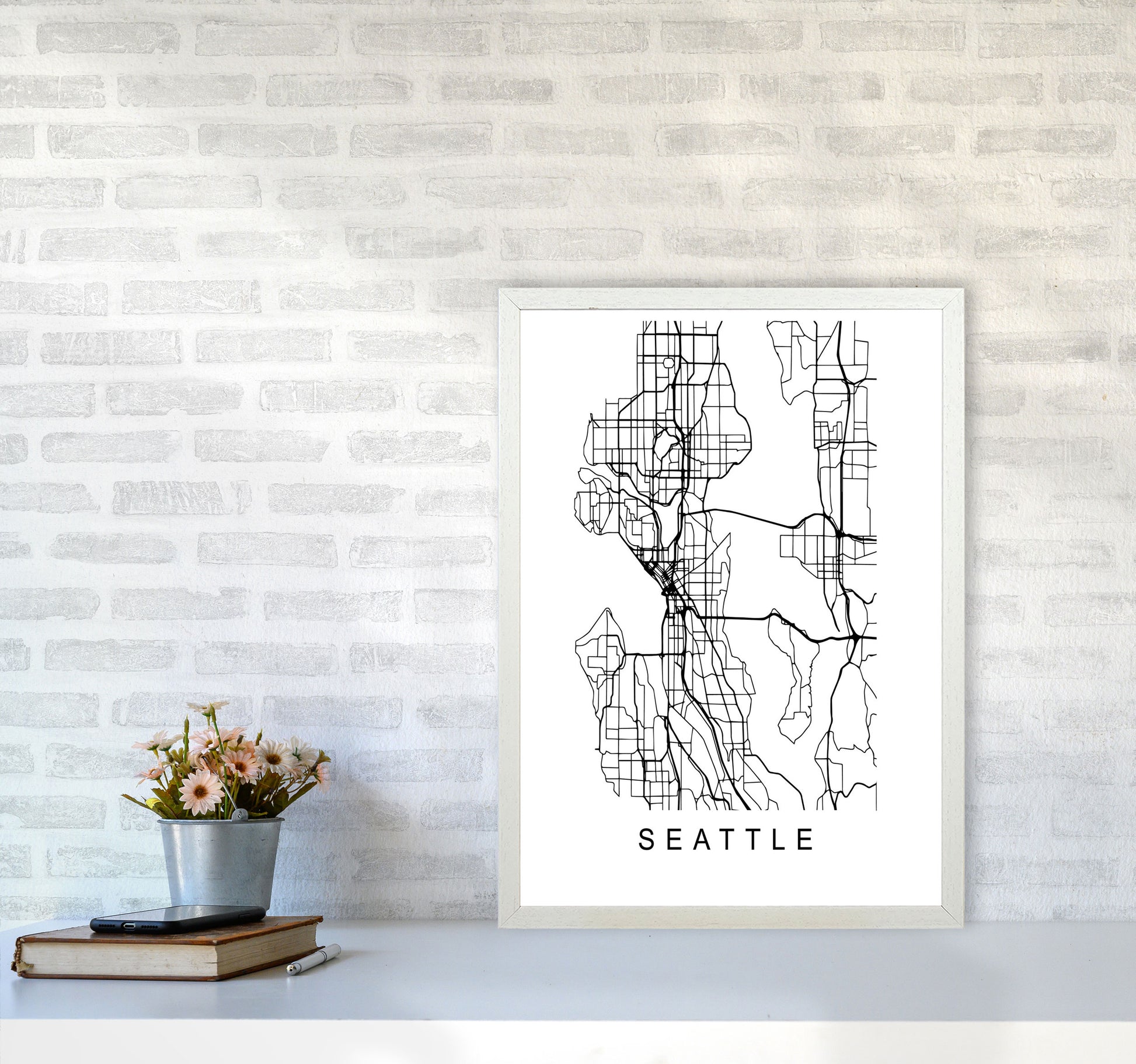 Seattle Map Art Print by Pixy Paper A2 Oak Frame