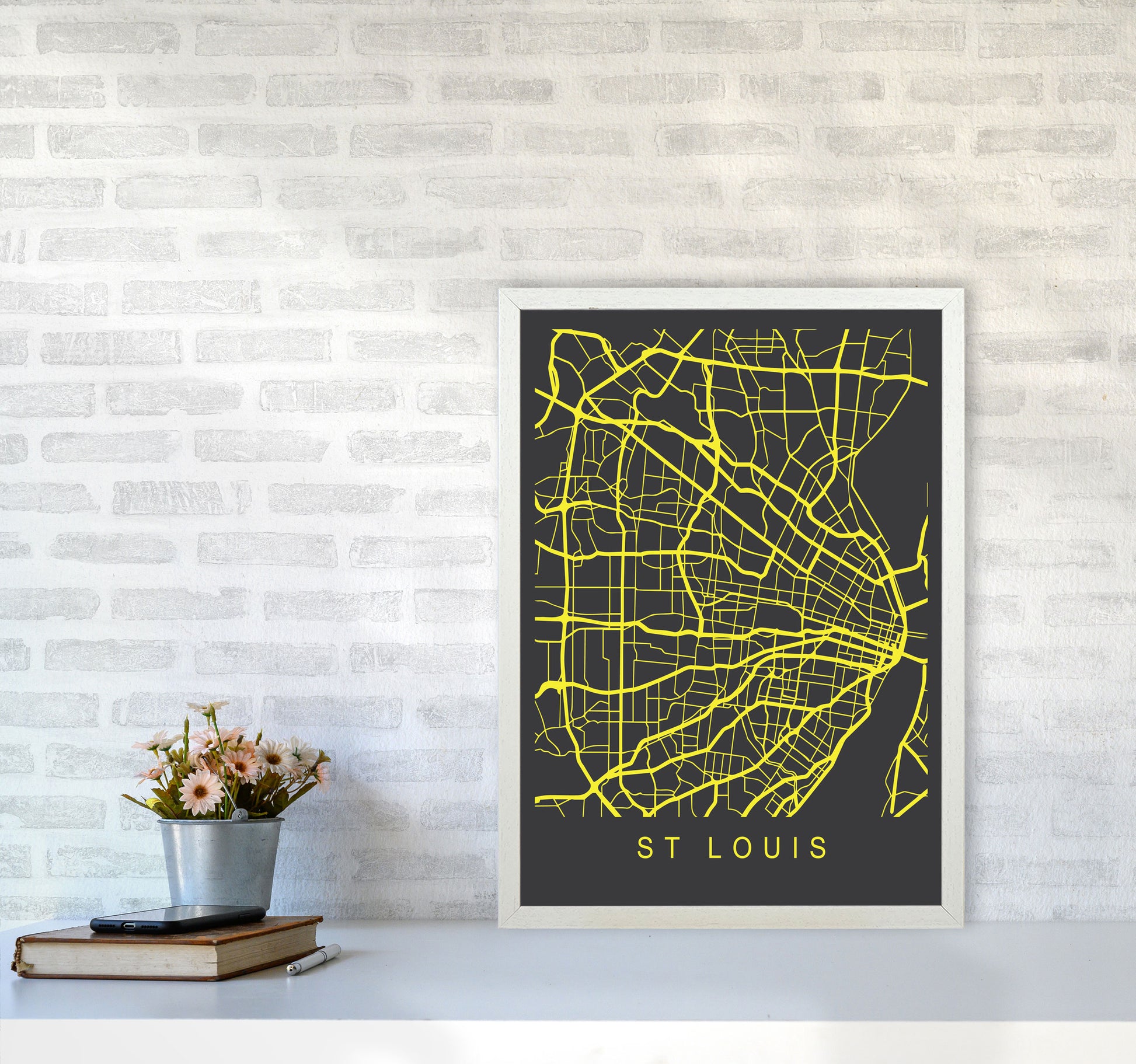 St Louis Map Neon Art Print by Pixy Paper A2 Oak Frame