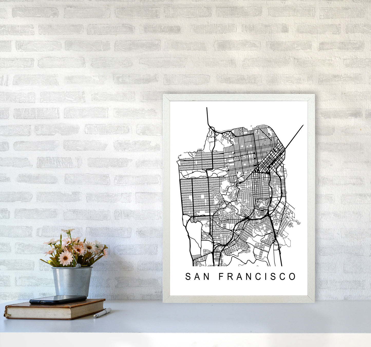 San Francisco Map Art Print by Pixy Paper A2 Oak Frame
