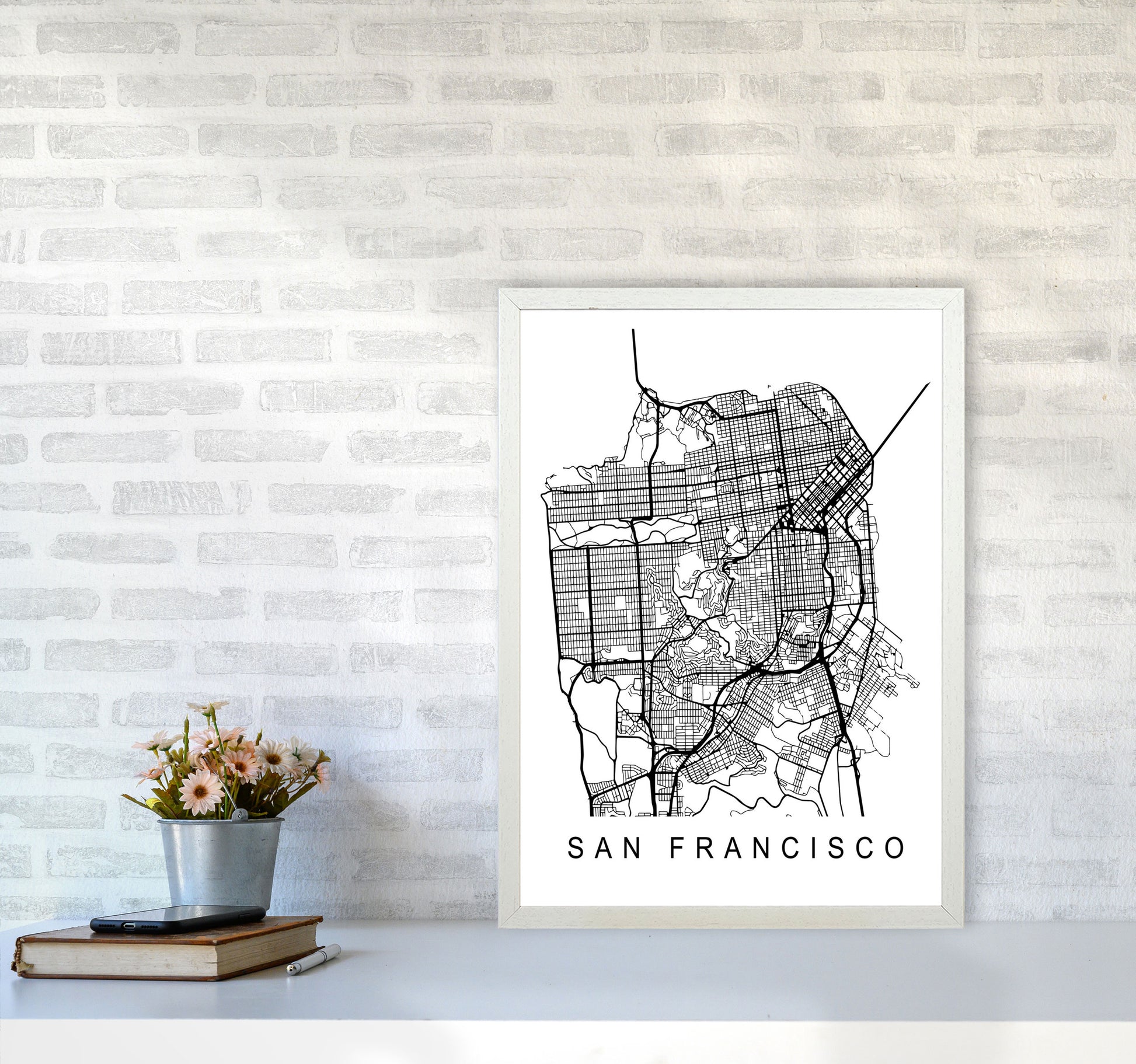 San Francisco Map Art Print by Pixy Paper A2 Oak Frame