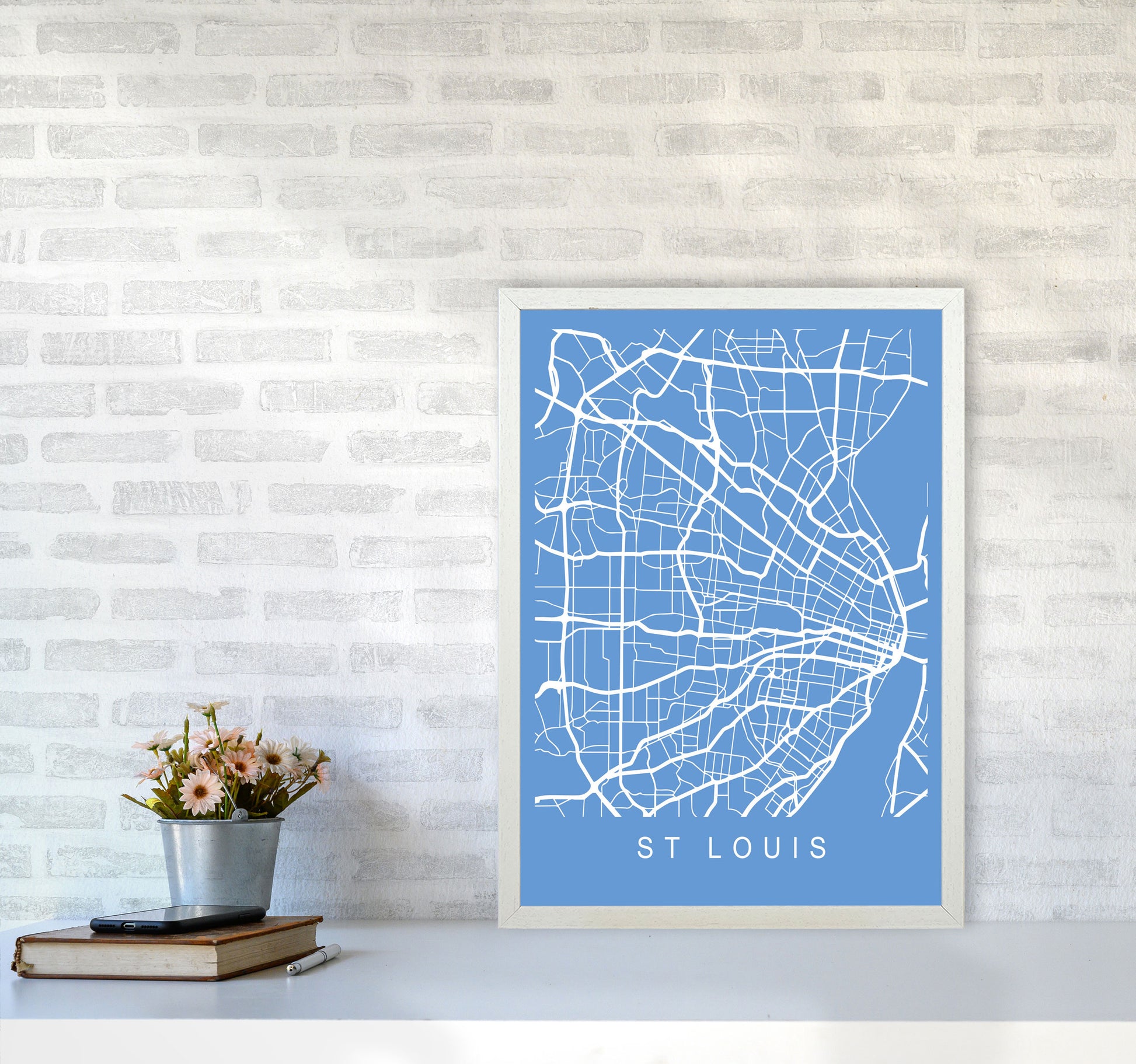 St Louis Map Blueprint Art Print by Pixy Paper A2 Oak Frame