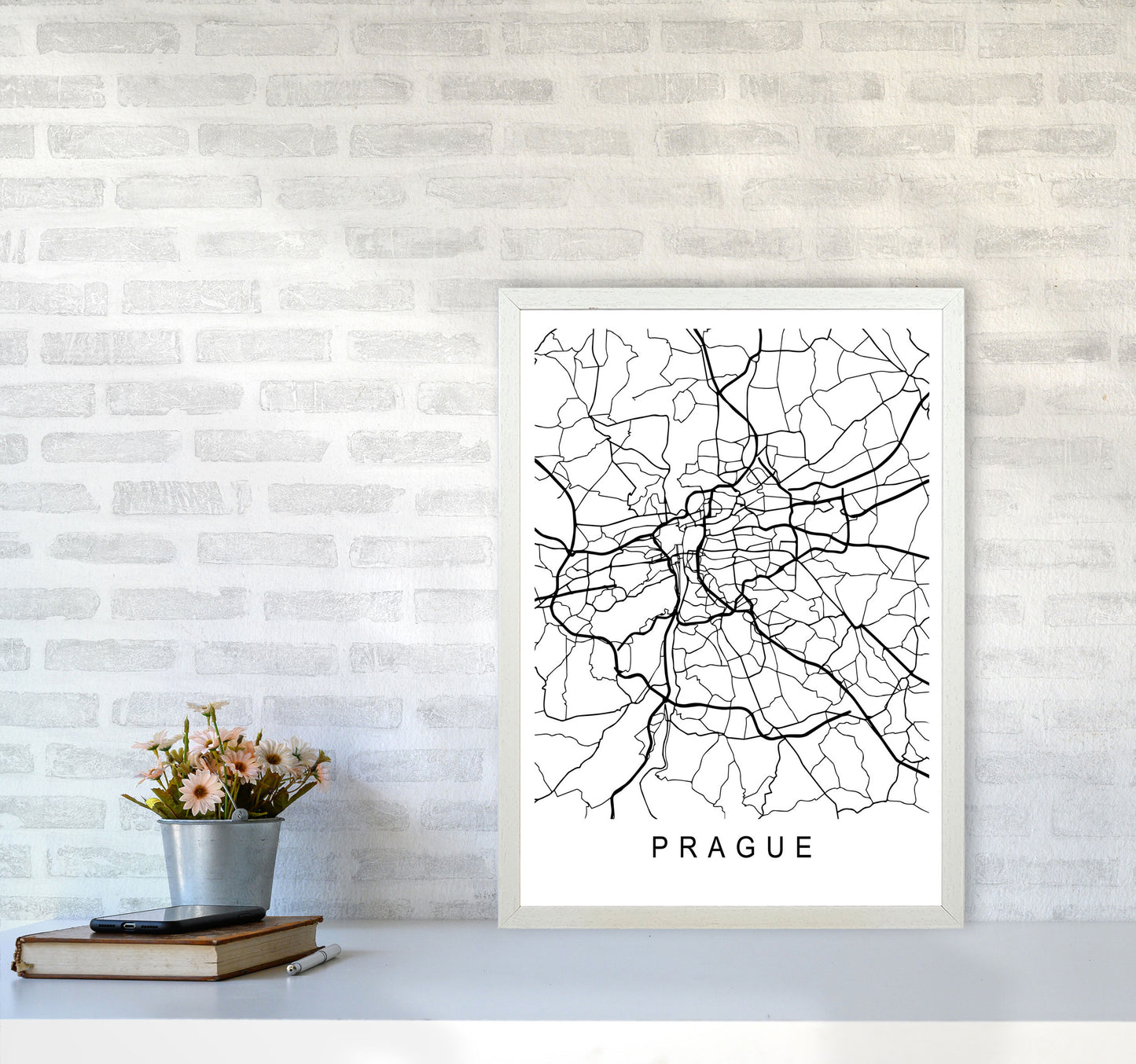 Prague Map Art Print by Pixy Paper A2 Oak Frame
