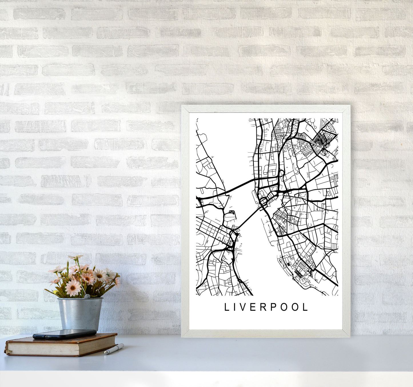 Liverpool Map Art Print by Pixy Paper A2 Oak Frame