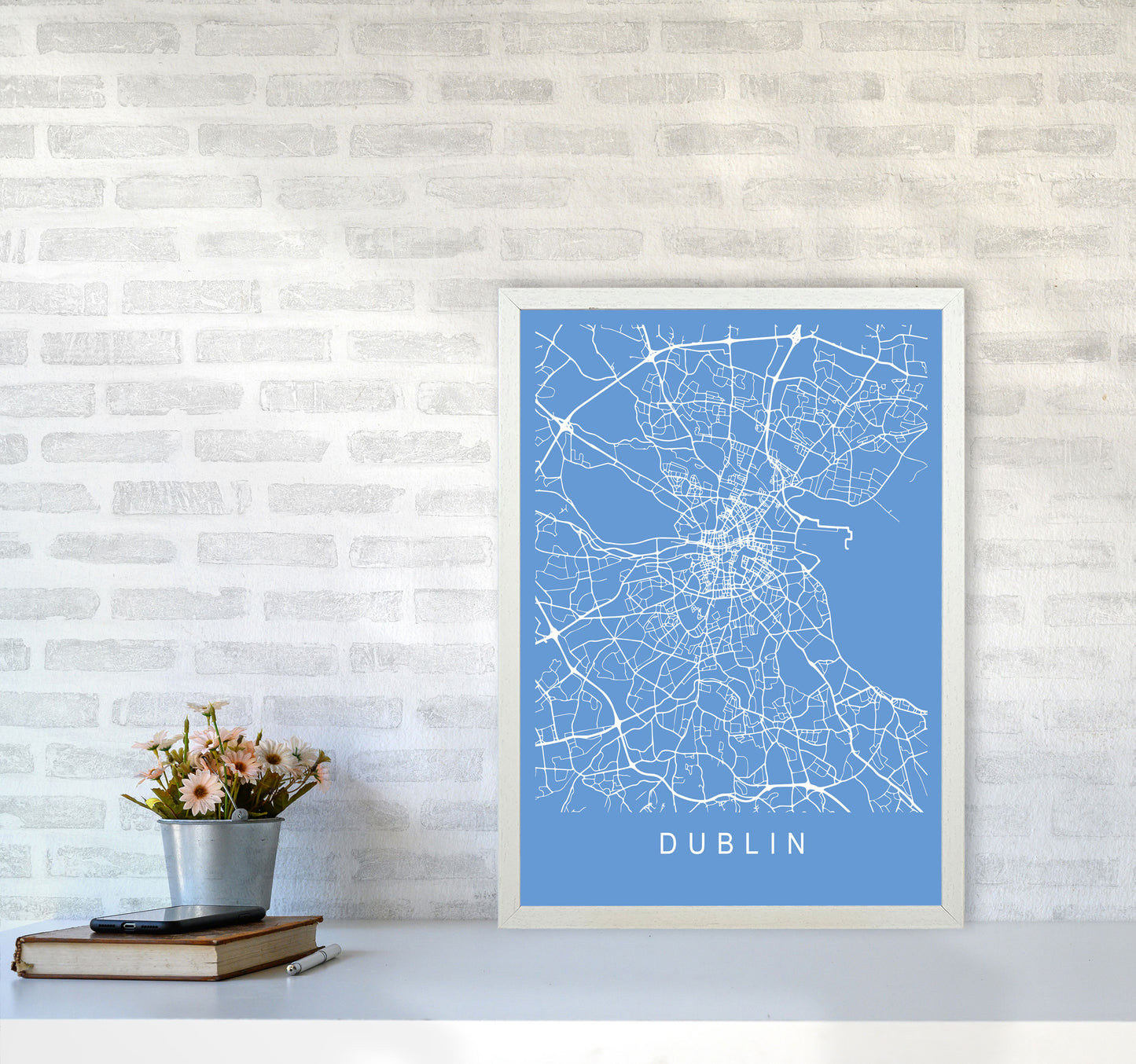 Dublin Map Blueprint Art Print by Pixy Paper A2 Oak Frame