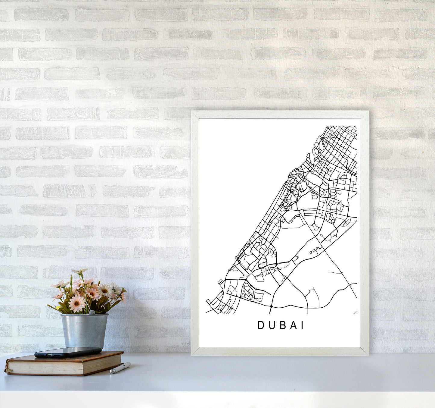 Dubai Map Art Print by Pixy Paper A2 Oak Frame