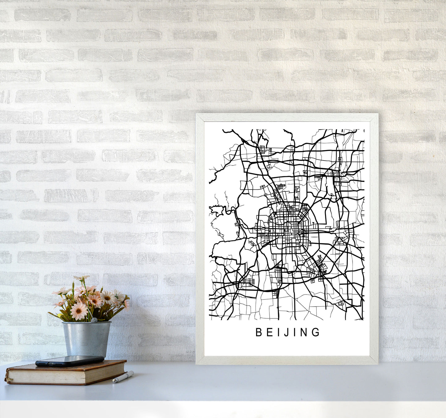 Beijing Map Art Print by Pixy Paper A2 Oak Frame