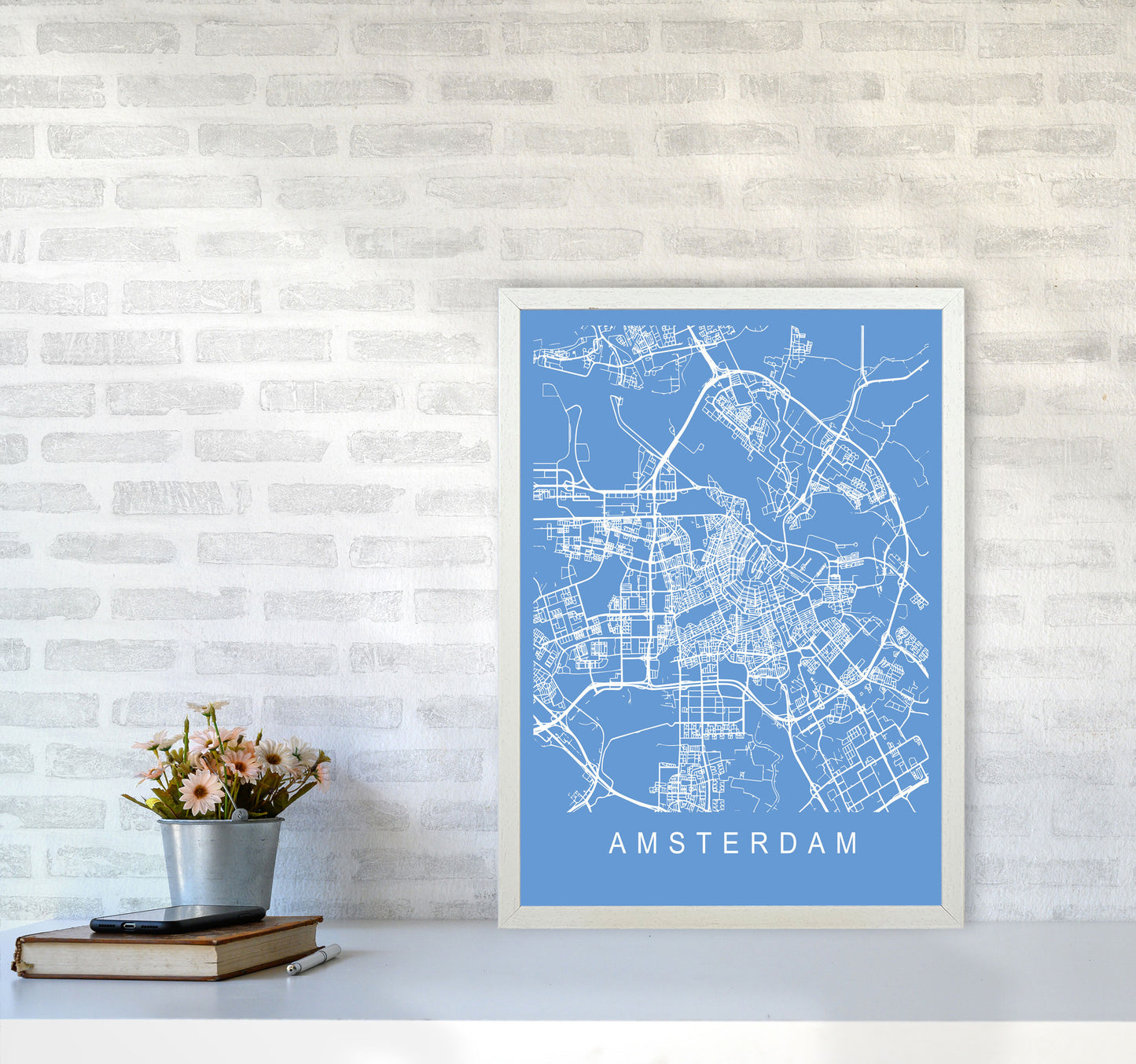 Amsterdam Map Blueprint Art Print by Pixy Paper A2 Oak Frame