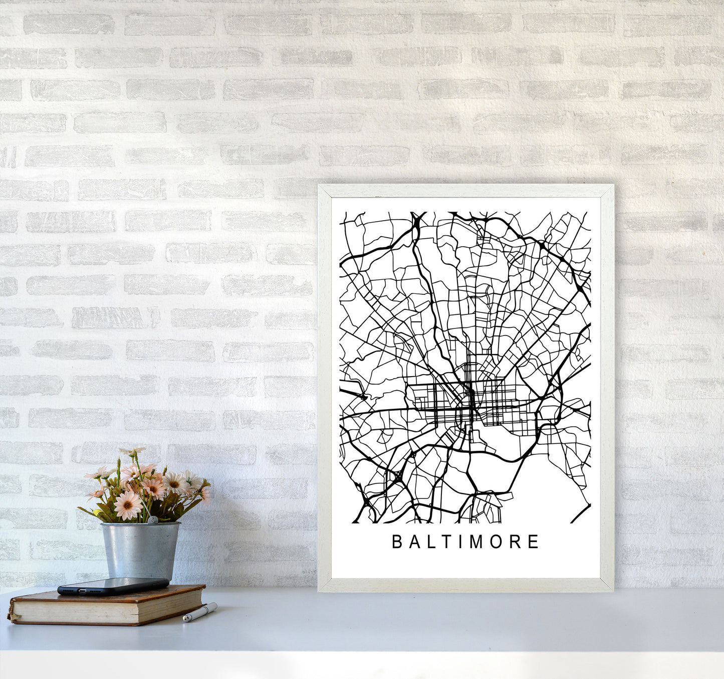 Baltimore Map Art Print by Pixy Paper A2 Oak Frame