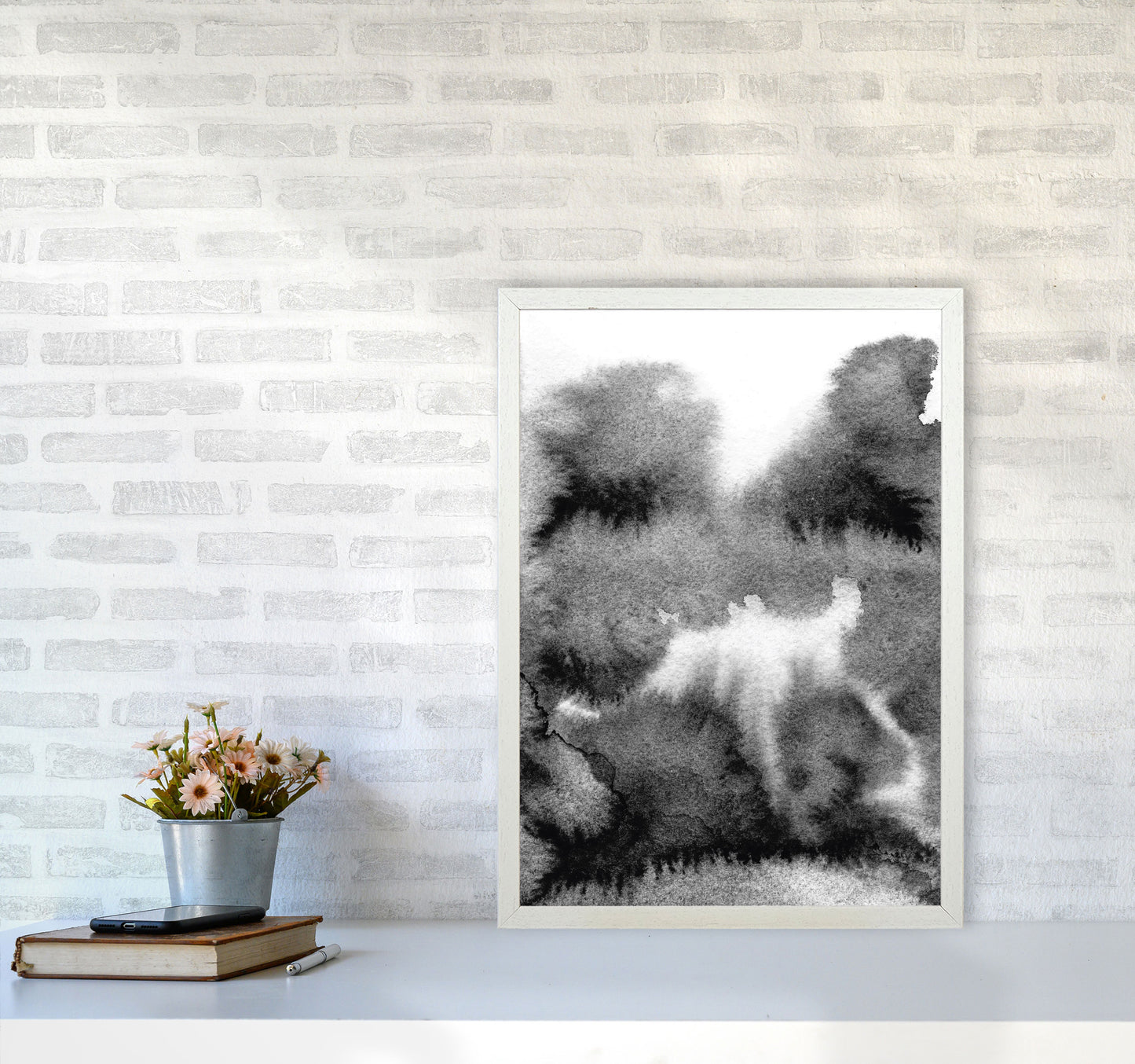 Majestic Monochrome Watercolour 17 Art Print by Pixy Paper A2 Oak Frame