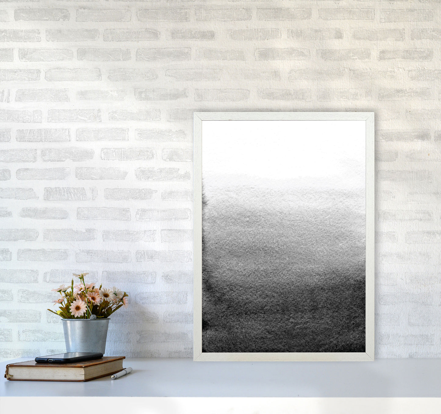 Majestic Monochrome Watercolour 13 Art Print by Pixy Paper A2 Oak Frame