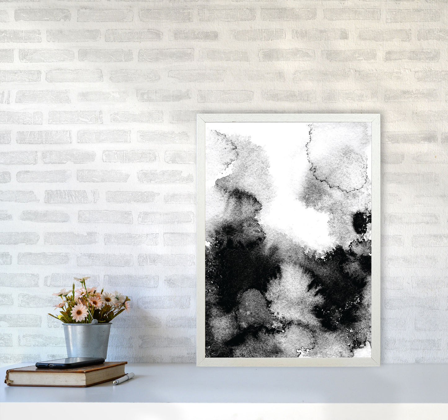 Majestic Monochrome Watercolour 12 Art Print by Pixy Paper A2 Oak Frame