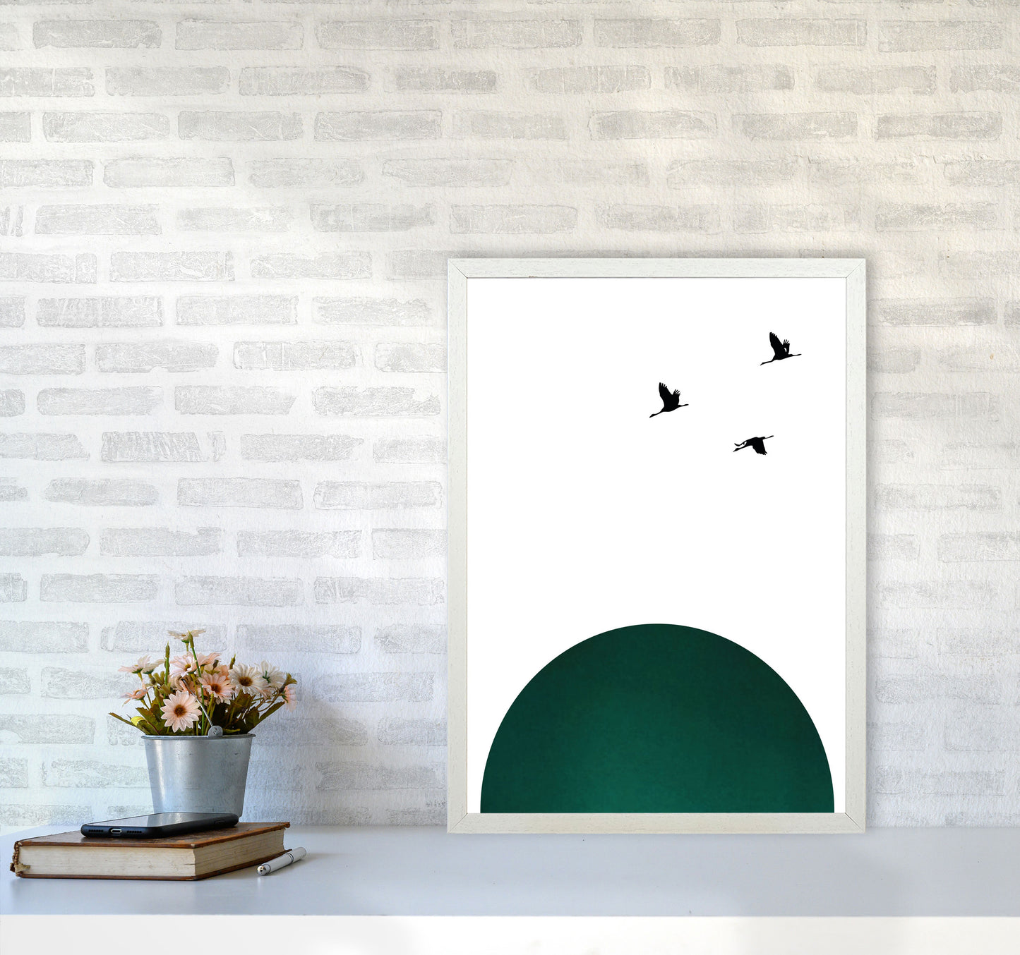 Rising sun emerald Art Print by Pixy Paper A2 Oak Frame
