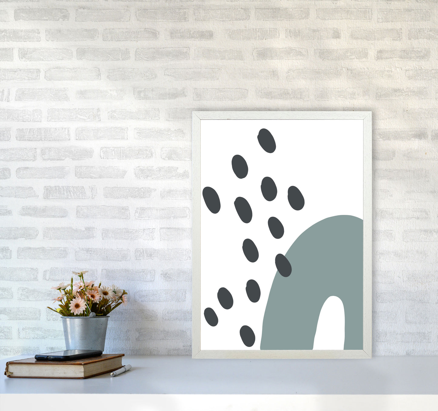 Inspired Teal Rainbow with Polka Art Print by Pixy Paper A2 Oak Frame