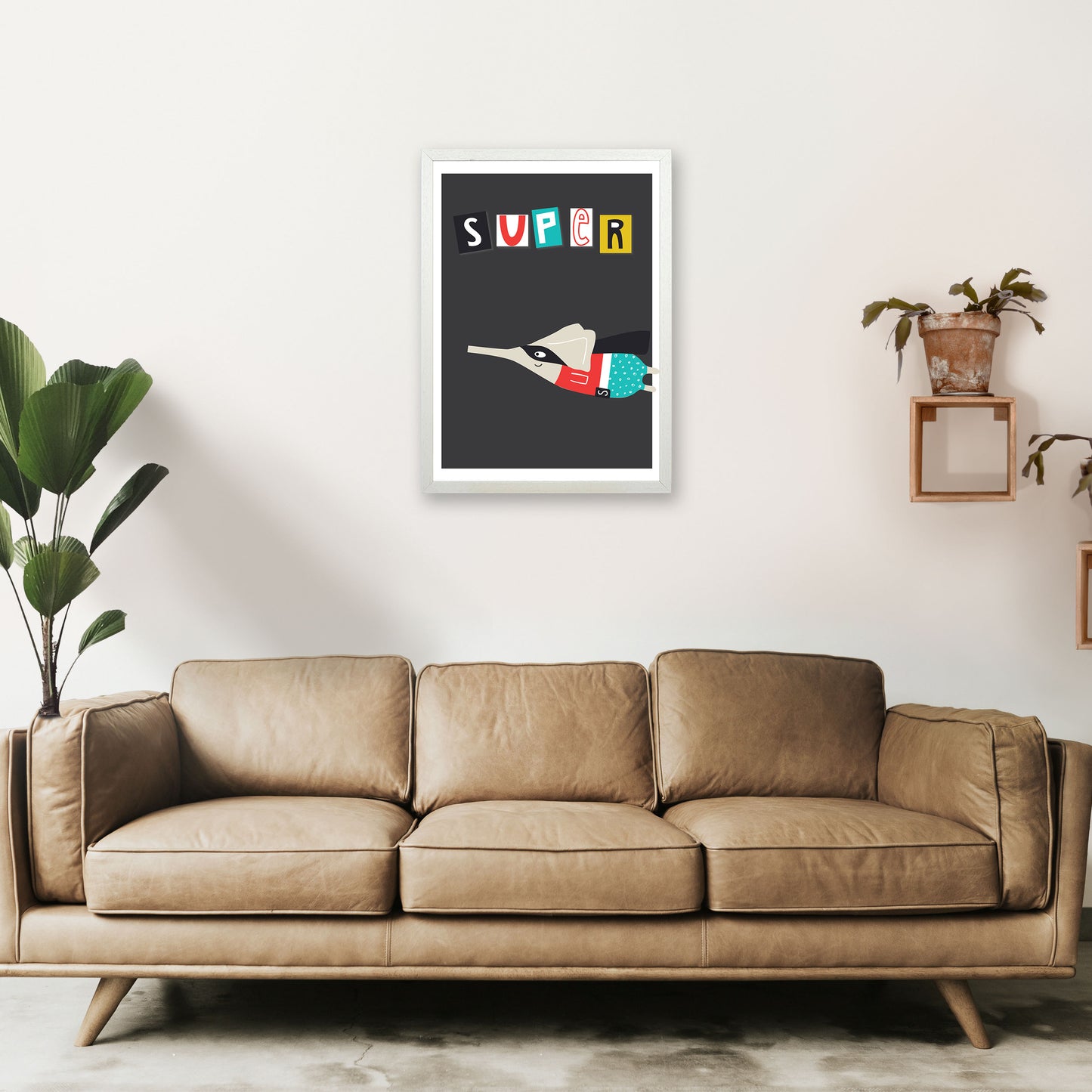 Super elephant Art Print by Pixy Paper A2 Oak Frame