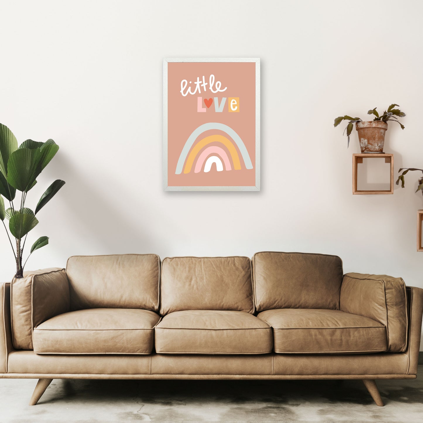 Little love rainbow Neutral kids Art Print by Pixy Paper A2 Oak Frame