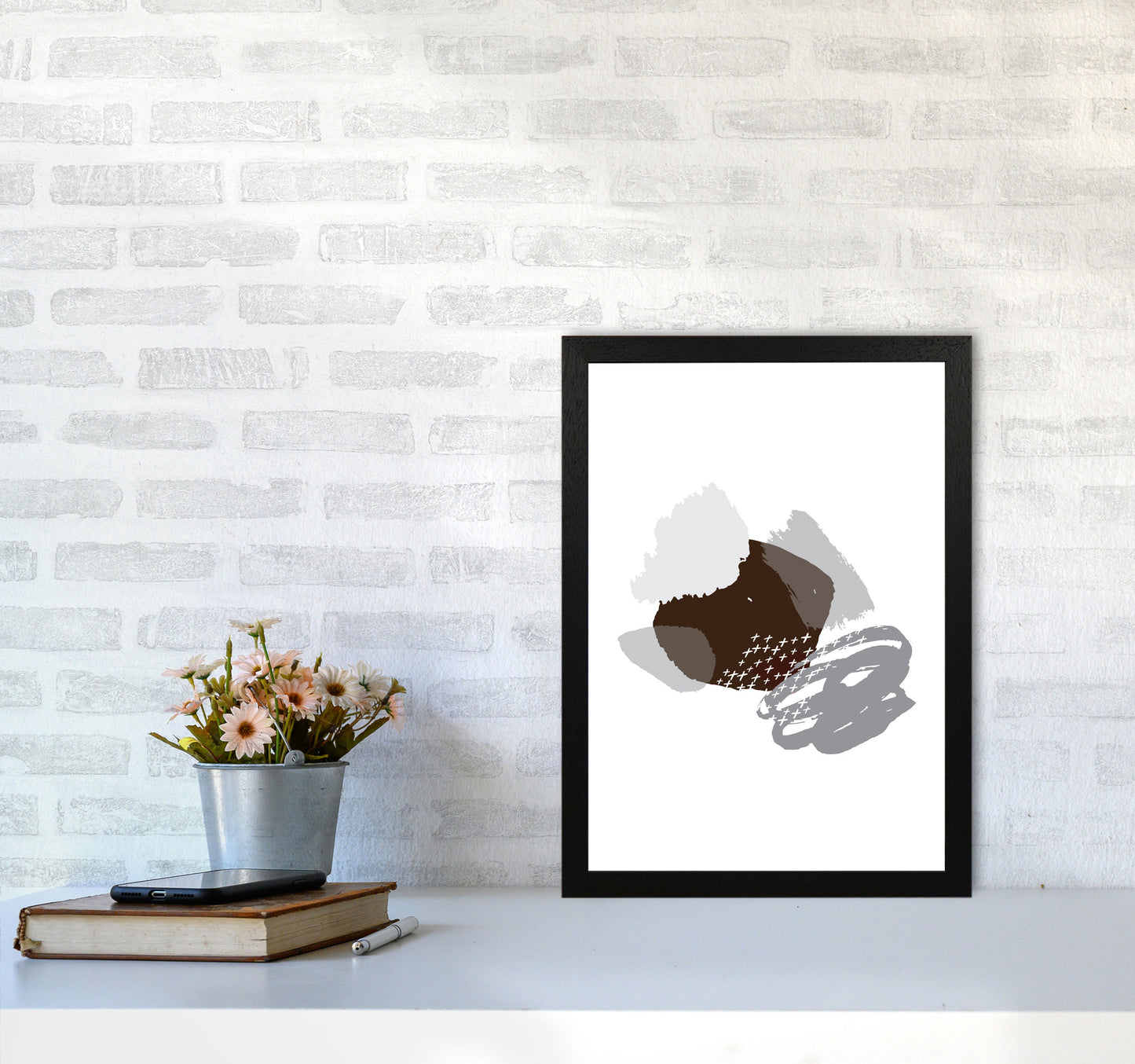 Grey And Black Mismatch Abstract Modern Print A3 White Frame