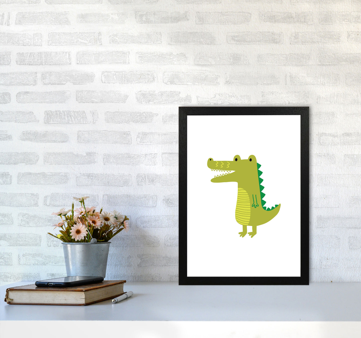 Children's Animals, Alligator Modern Print A3 White Frame