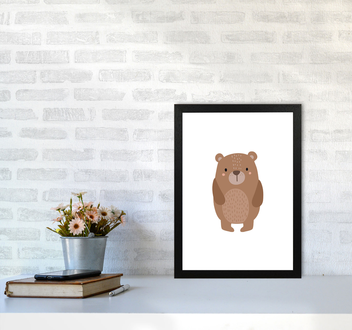 Children's Animals, Bear Modern Print A3 White Frame