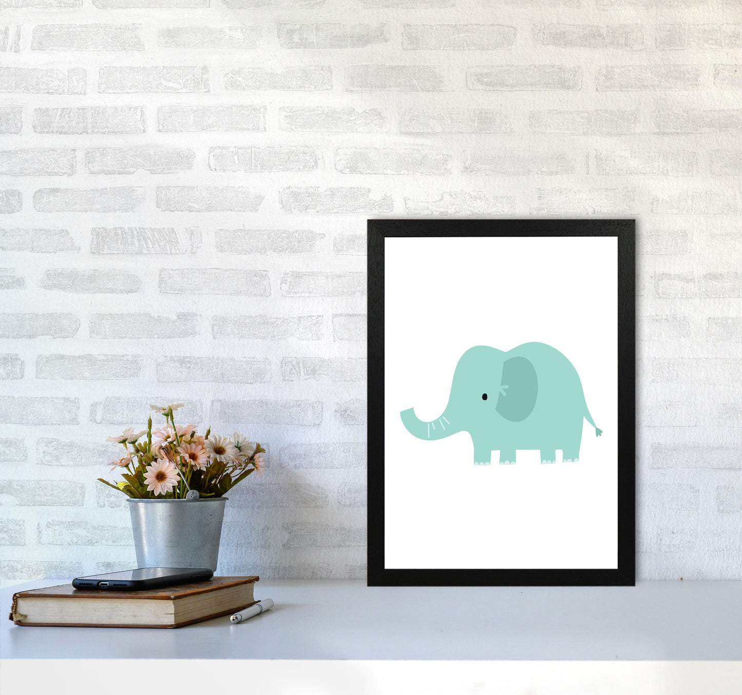 Children's Animals, Elephant Modern Print A3 White Frame