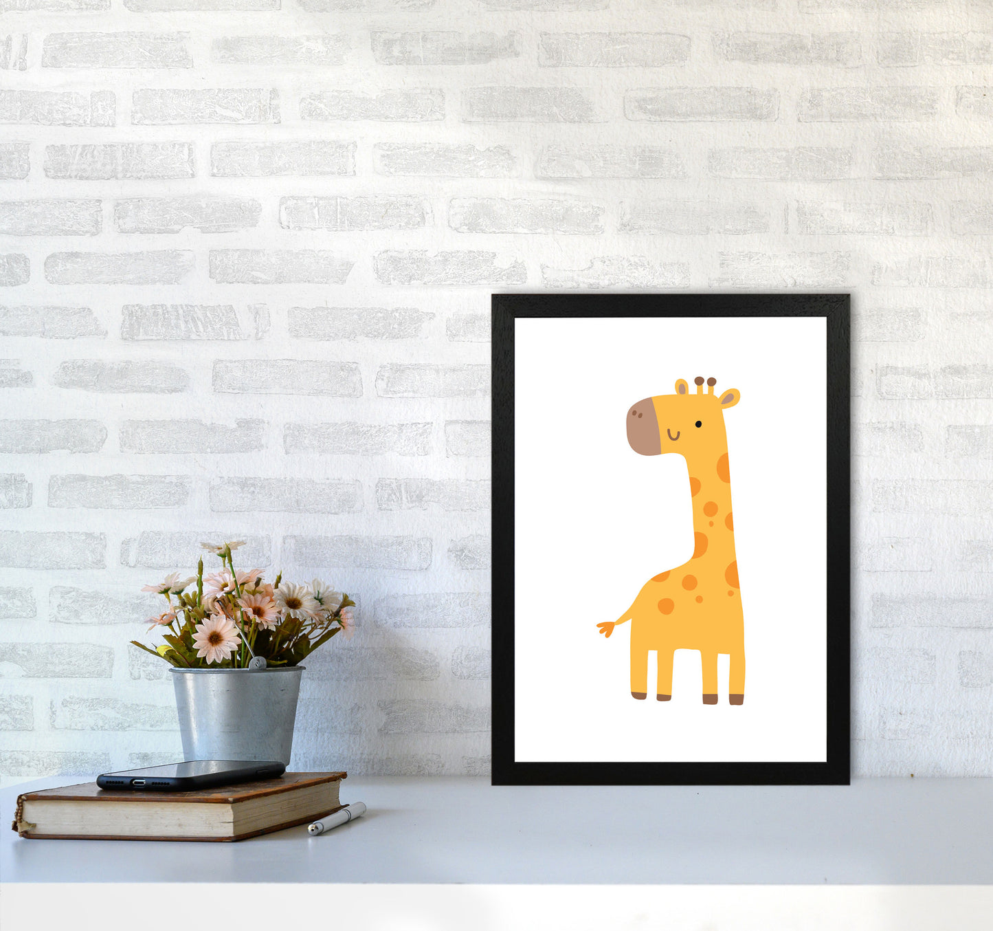 Children's Animals, Giraffe Modern Print A3 White Frame