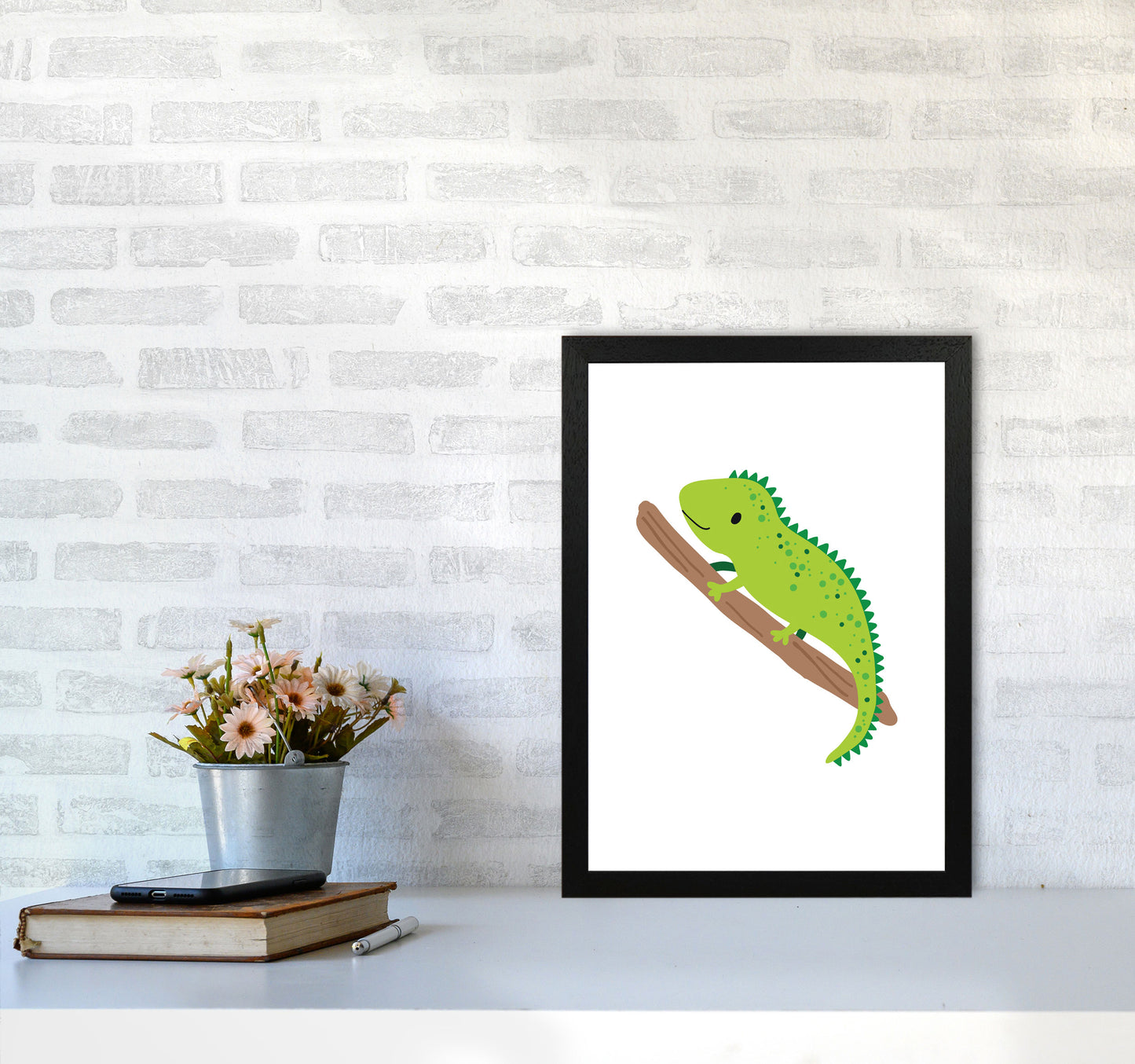 Children's Animals, Iguana Modern Print A3 White Frame