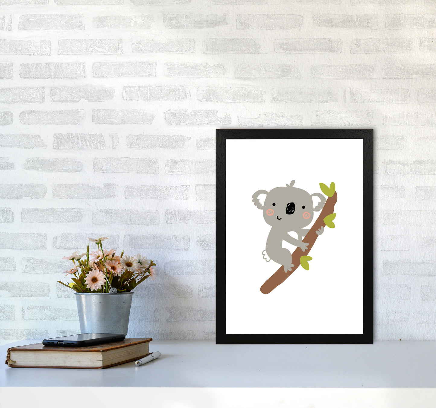 Children's Animals, Koala Modern Print A3 White Frame