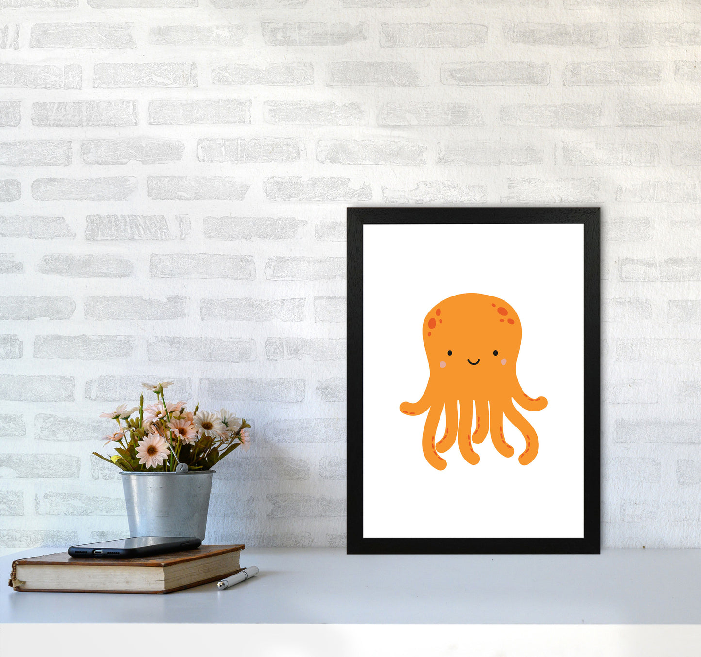 Children's Animals, Octopus Modern Print A3 White Frame