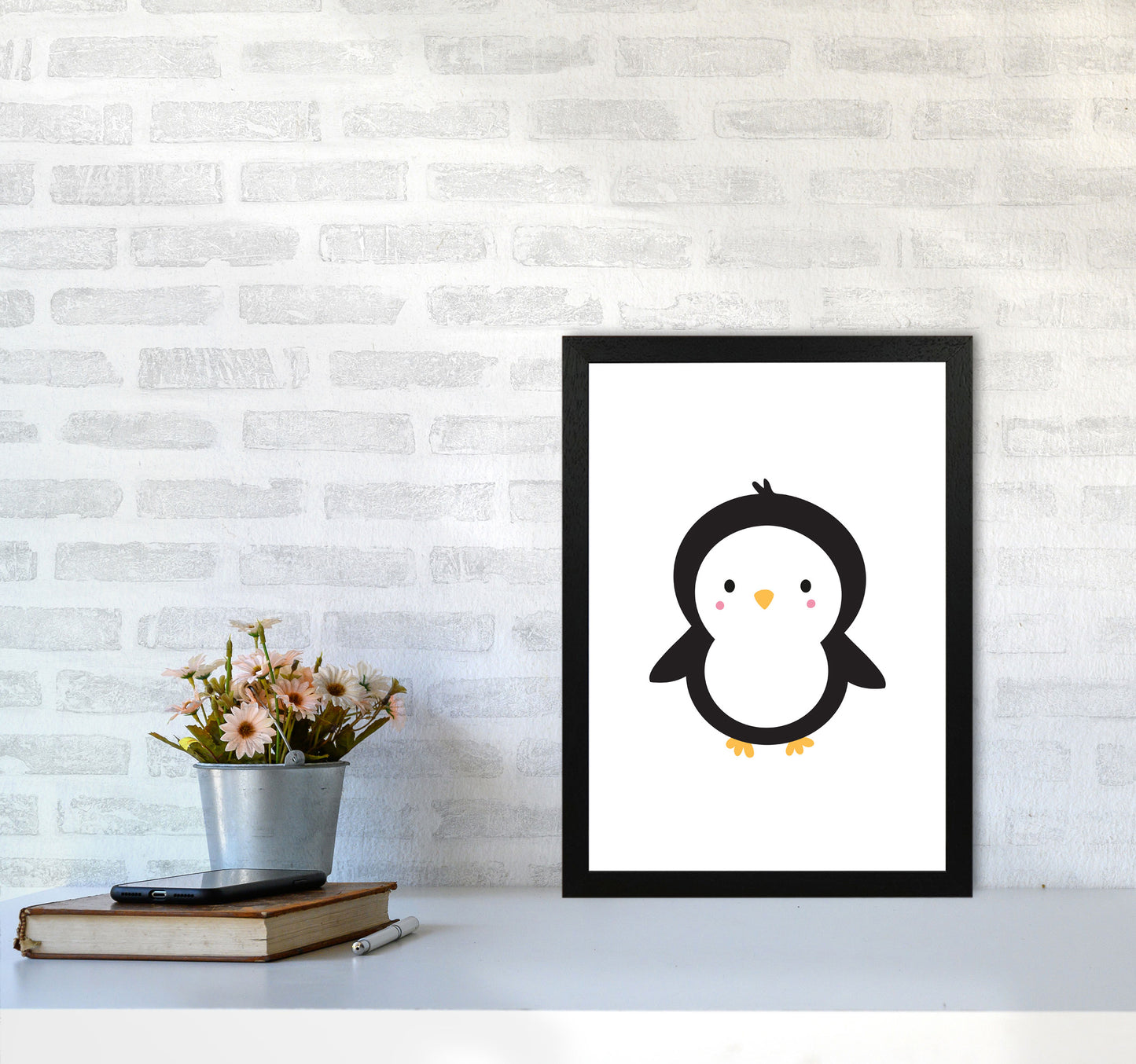 Children's Animals, Penguin Modern Print A3 White Frame