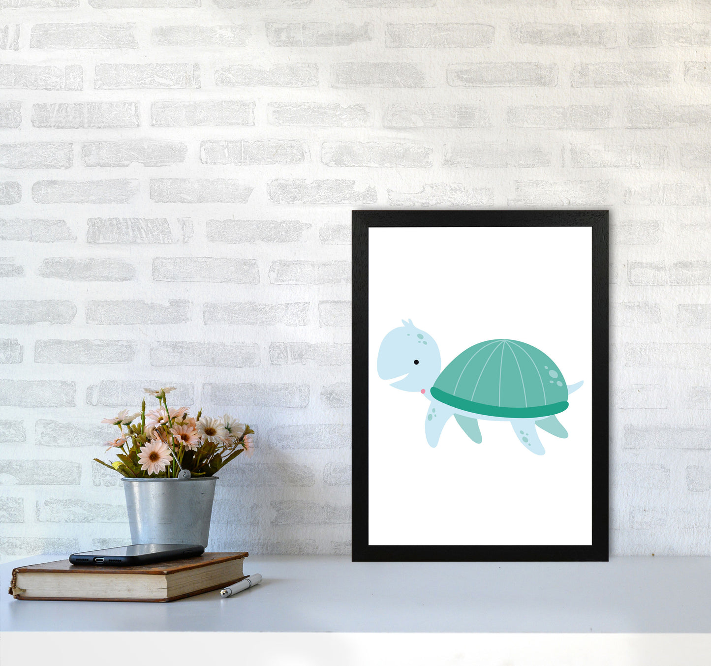 Children's Animals, Turtle Modern Print A3 White Frame
