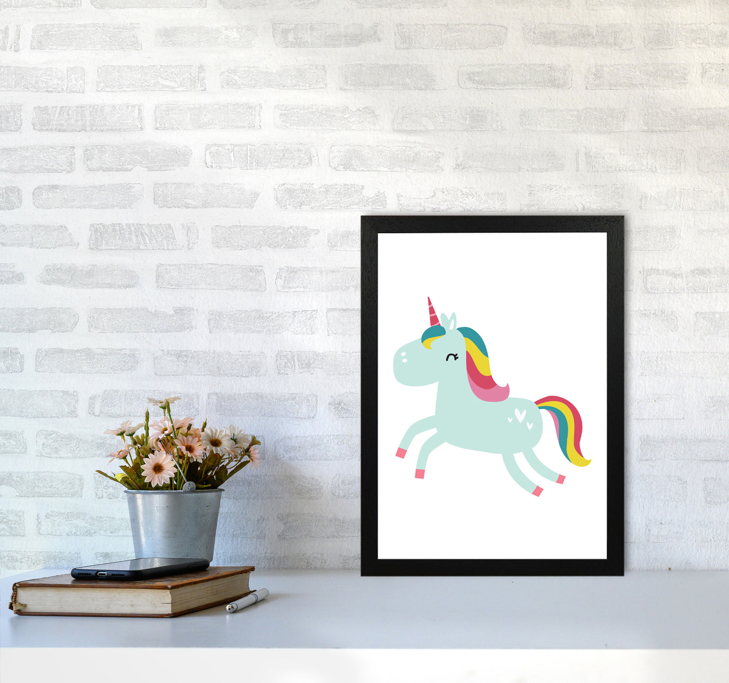 Children's Animals, Unicorn Modern Print A3 White Frame