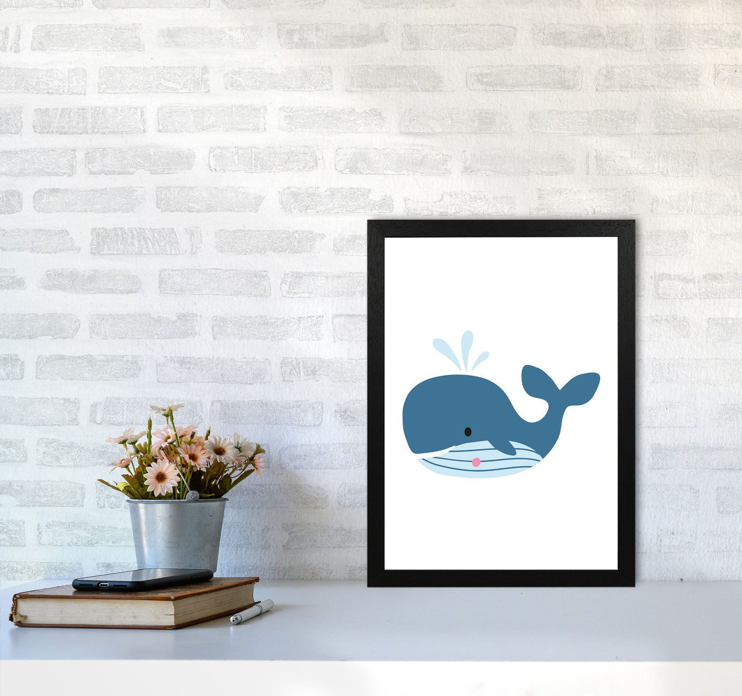 Children's Animals, Whale Modern Print A3 White Frame