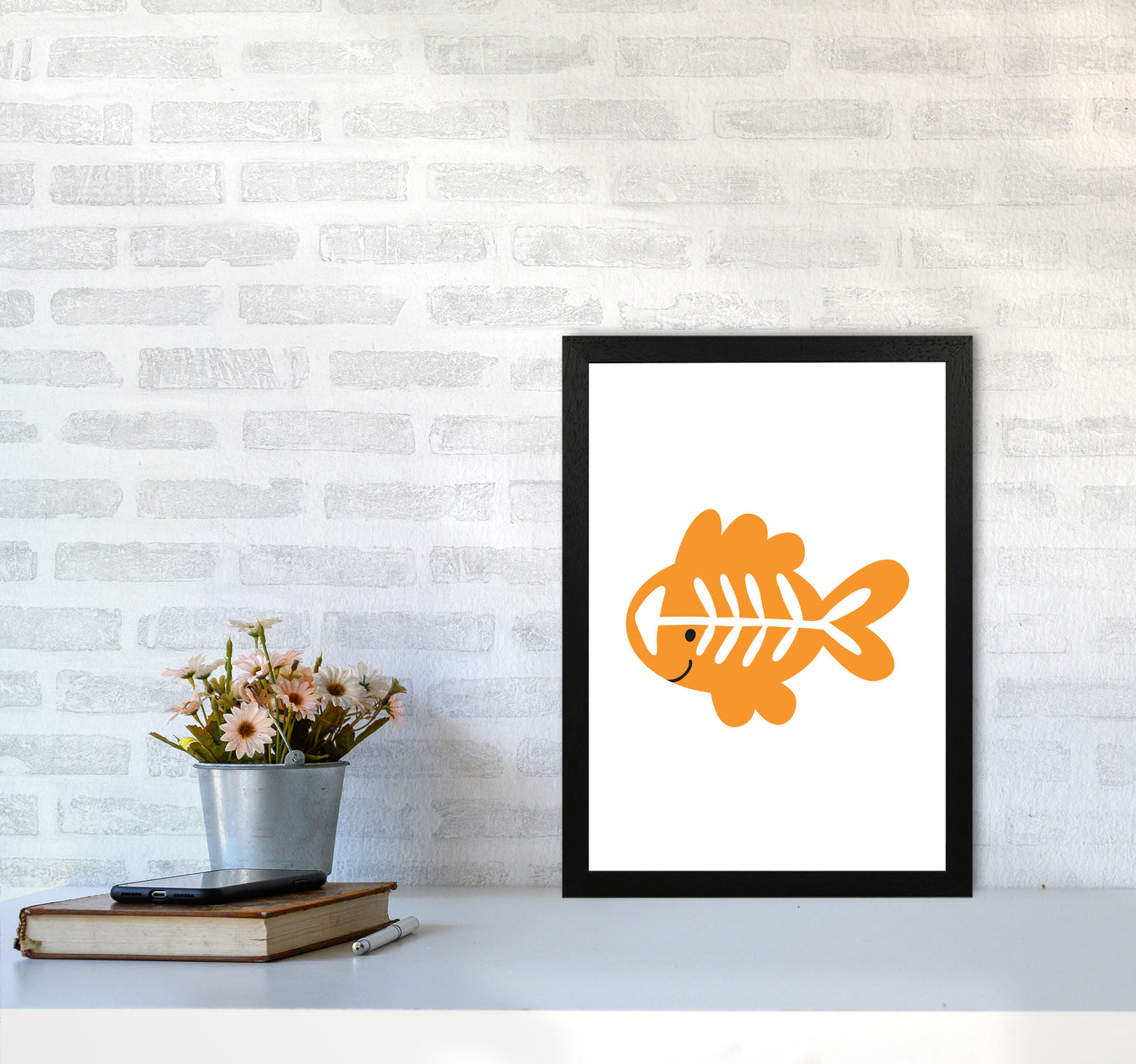 Children's Animals, X-Ray Fish Modern Print A3 White Frame