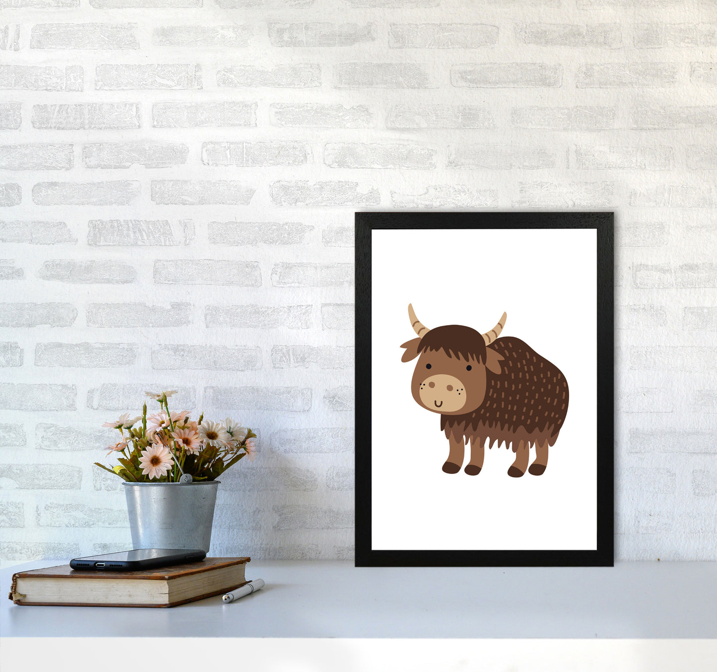 Children's Animals, Yak Modern Print A3 White Frame