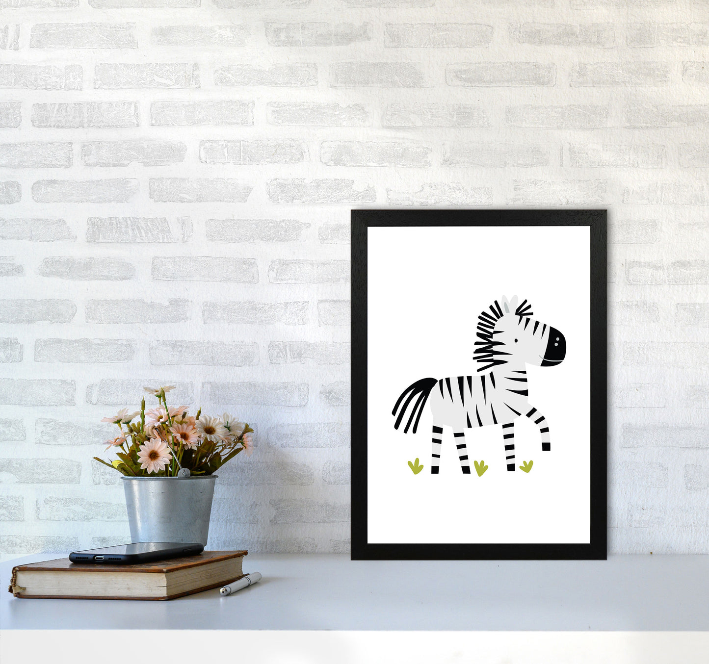 Children's Animals, Zebra Modern Print A3 White Frame
