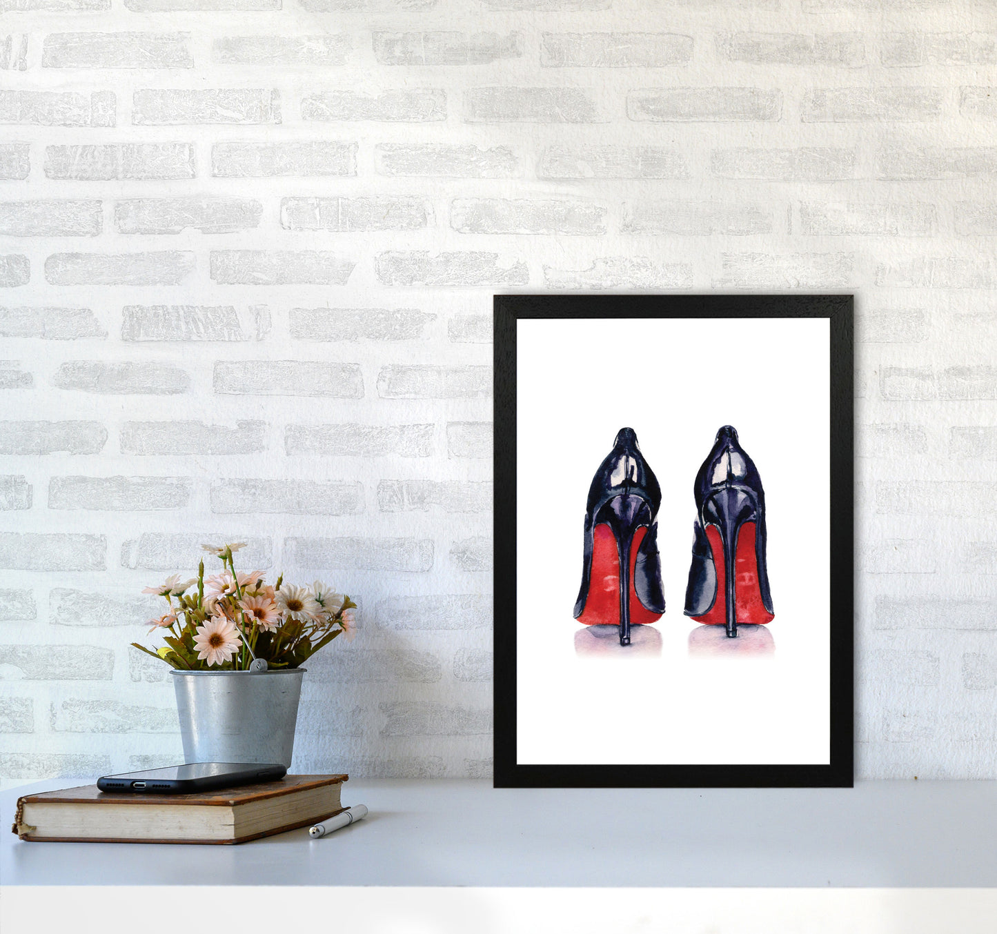 Black High Heels Modern Print A3 White Frame