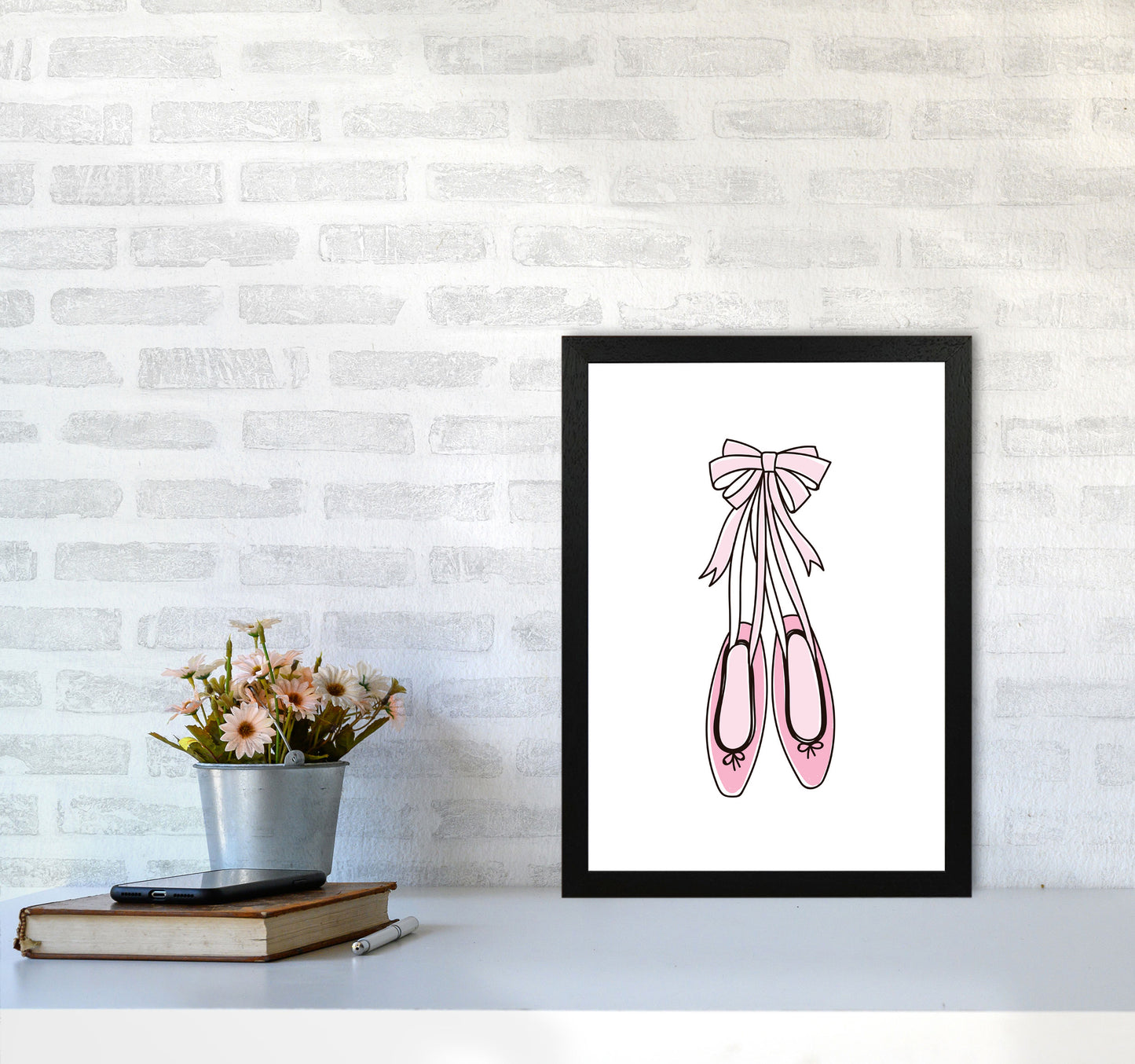 Ballerina Shoes Framed Nursey Wall Art Print A3 White Frame
