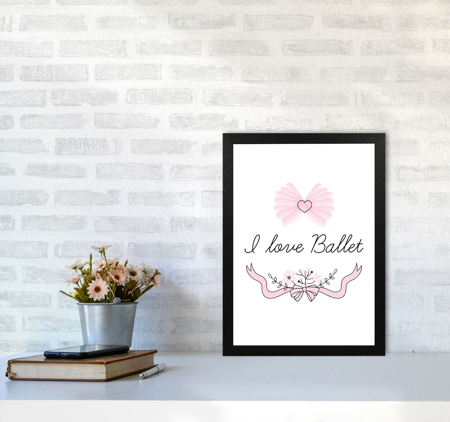 I Love Ballet Framed Nursey Wall Art Print A3 White Frame