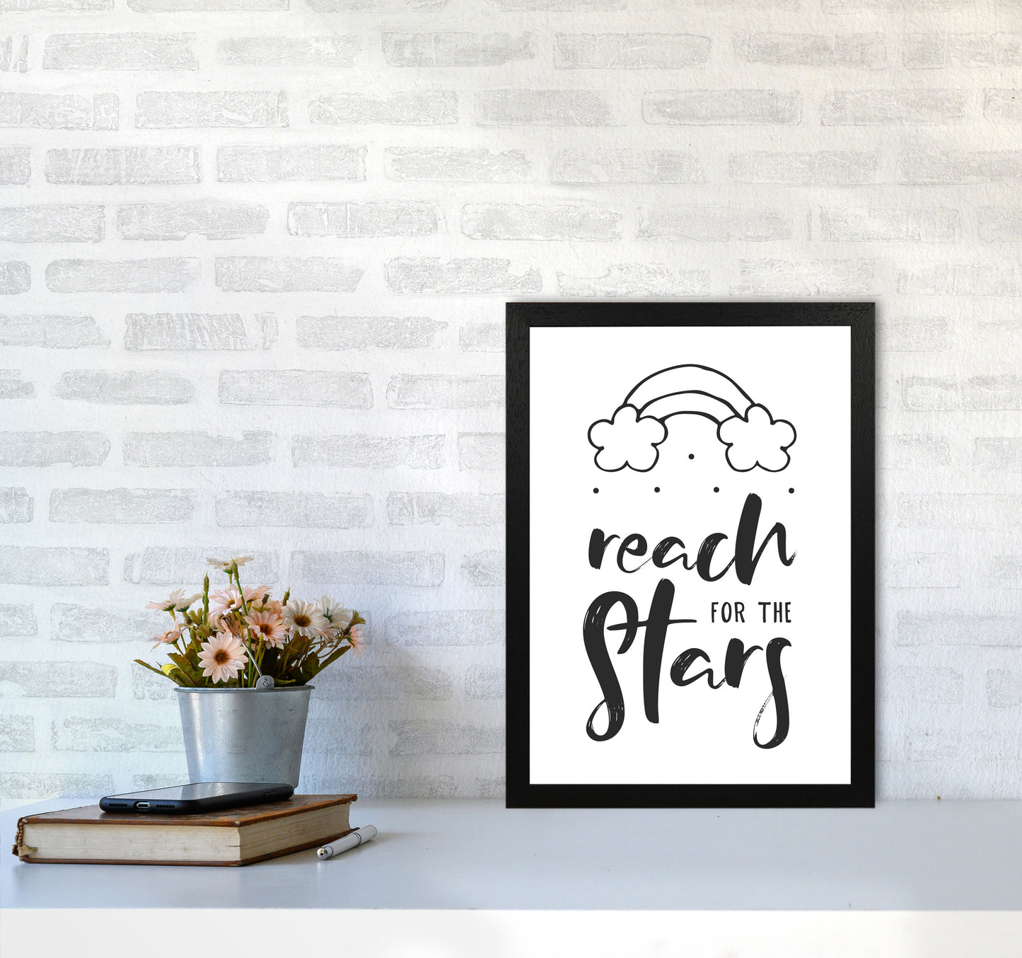 Reach For The Stars Black Modern Print A3 White Frame