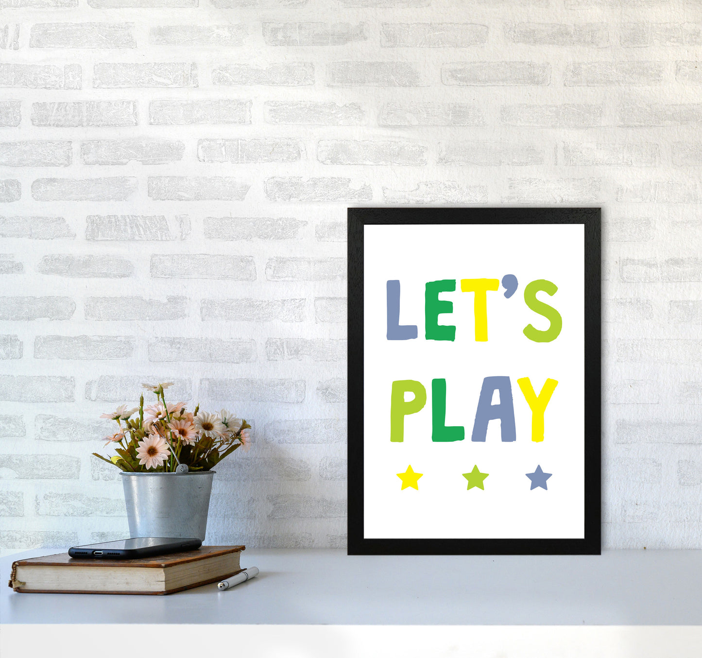 Let's Play Greens Framed Nursey Wall Art Print A3 White Frame